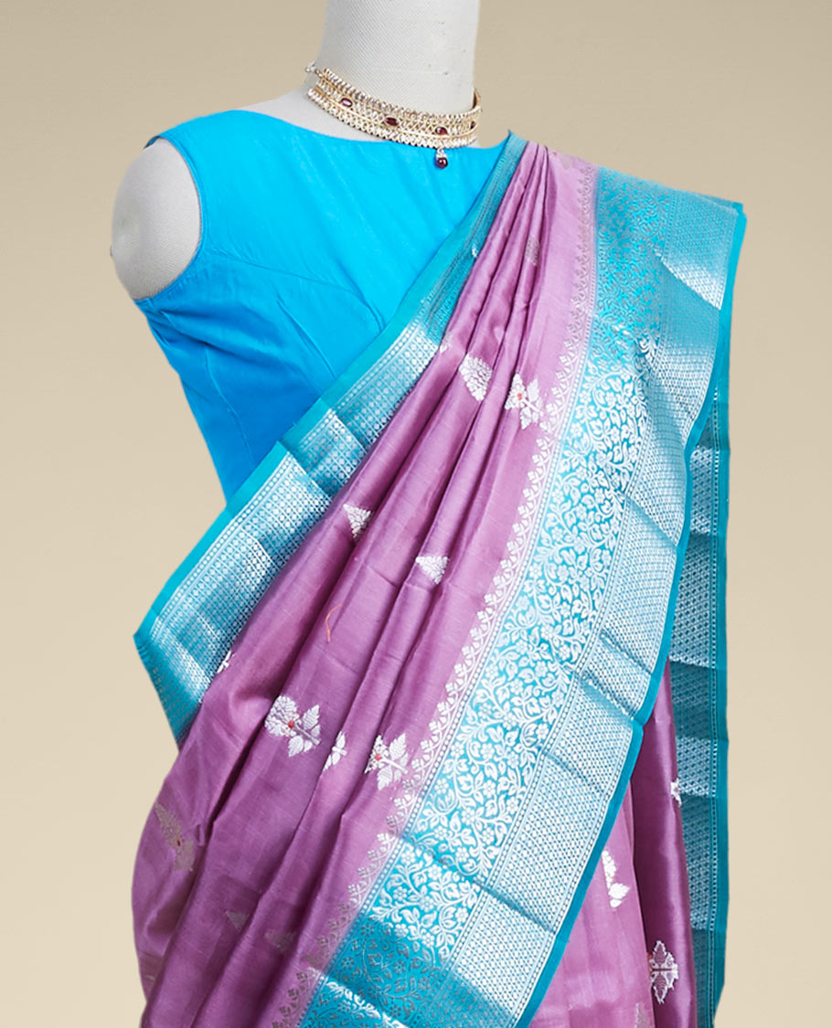 Pothys Purple leaf motifs dupion silk saree with intricate zari design border