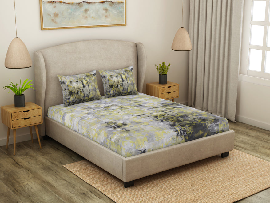 Spaces India Geometric Micro Chip - Grey Cotton Viscose Double Bedsheet - Starry Night By Spaces - view 2