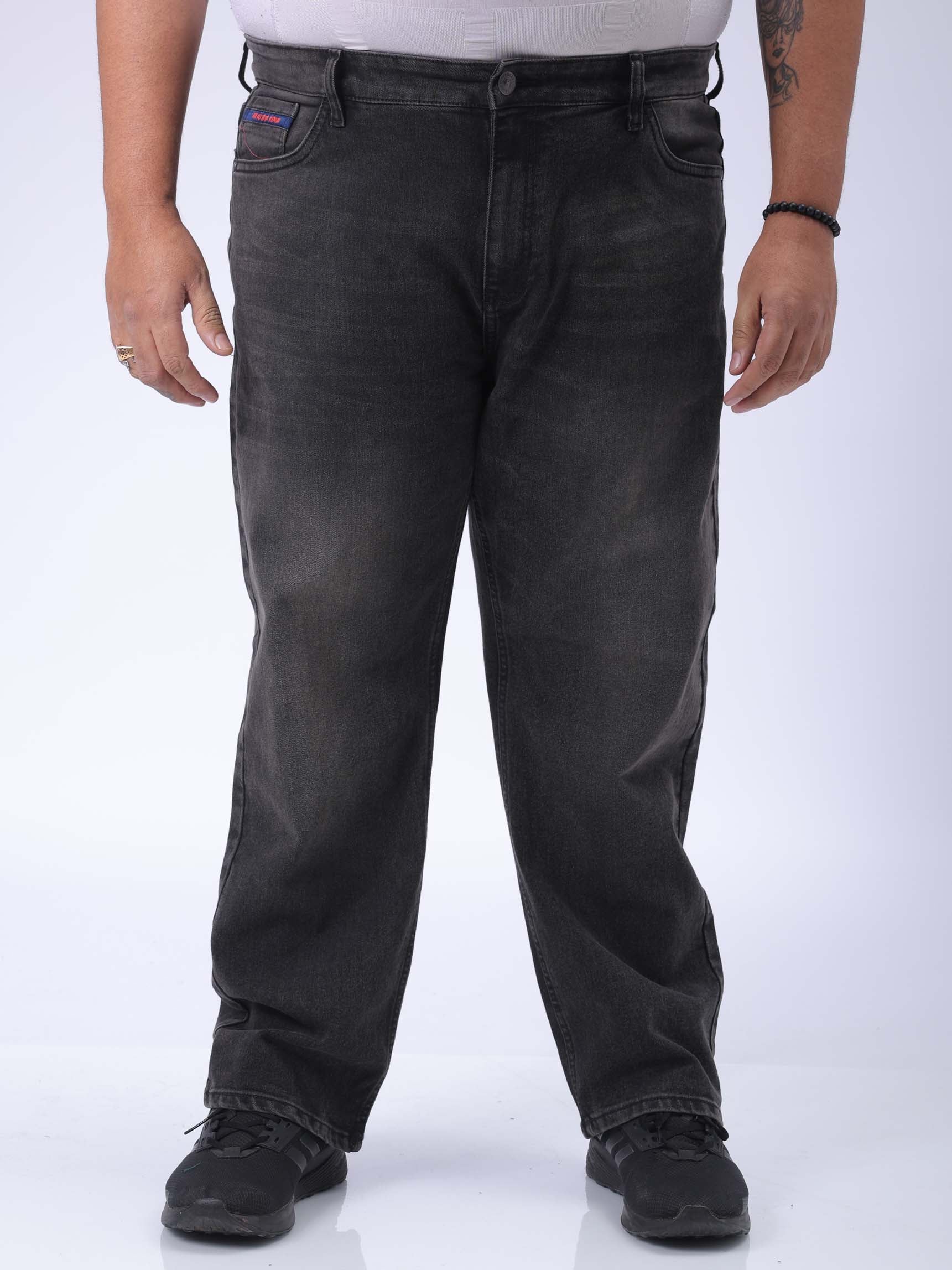 HARDSODA Men's Plus Size Black Vintage Straight Fit Solid Jeans