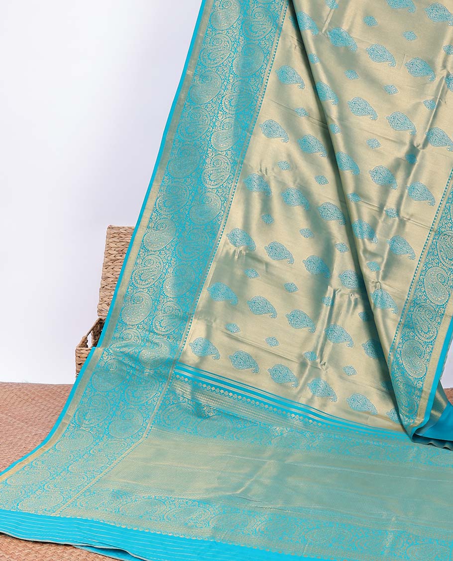 Pothys Blue paisley design Semi banaras tissue saree, border of embellished paisley motifs & intricate pallu of paisleys