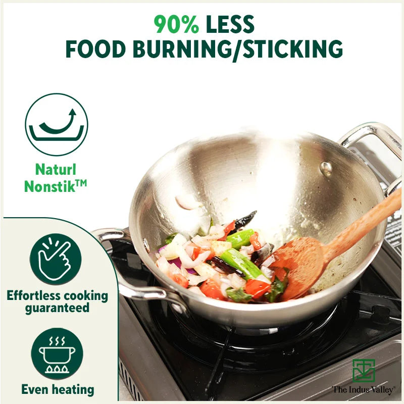 The Indus Valley TurboCuk Tri-ply Stainless Steel Kadai, Premium 3 Layer Body, Induction, Non-stick, 1.7/2.7/4L - view 9