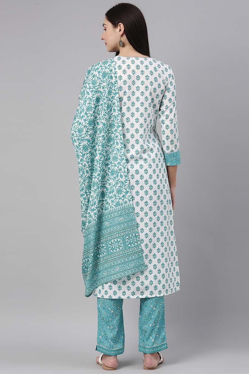 Ahika White Polyester Ethnic Motifs Straight Suit Set PKSKD1028 - view 3