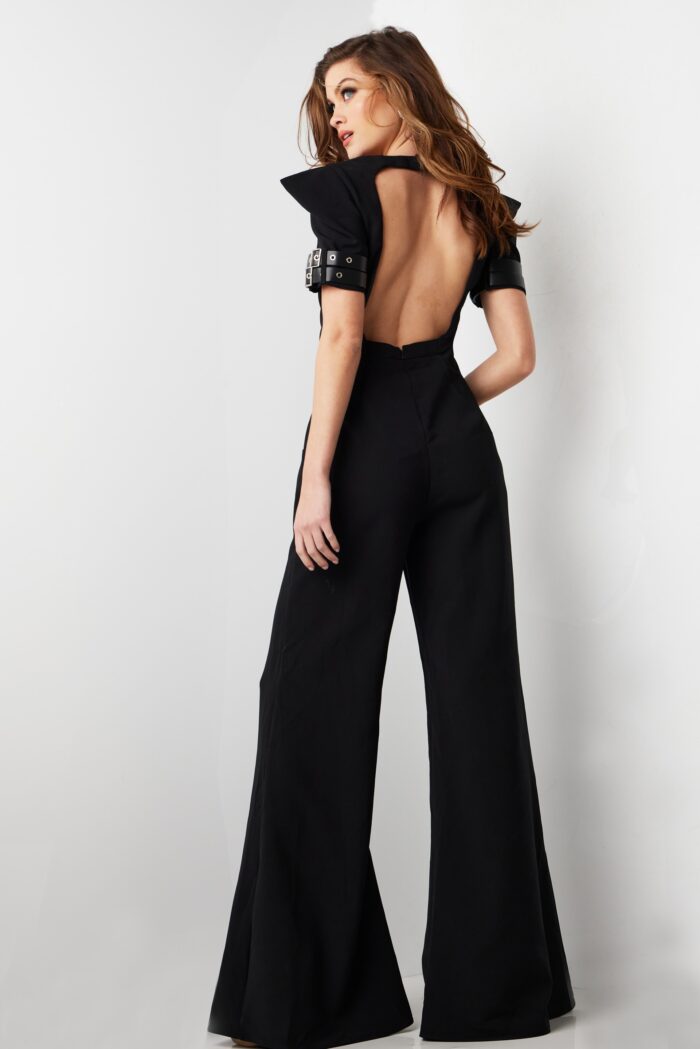 Jovani 36692 Long Open Back Formal Jumpsuit – Black - view 2