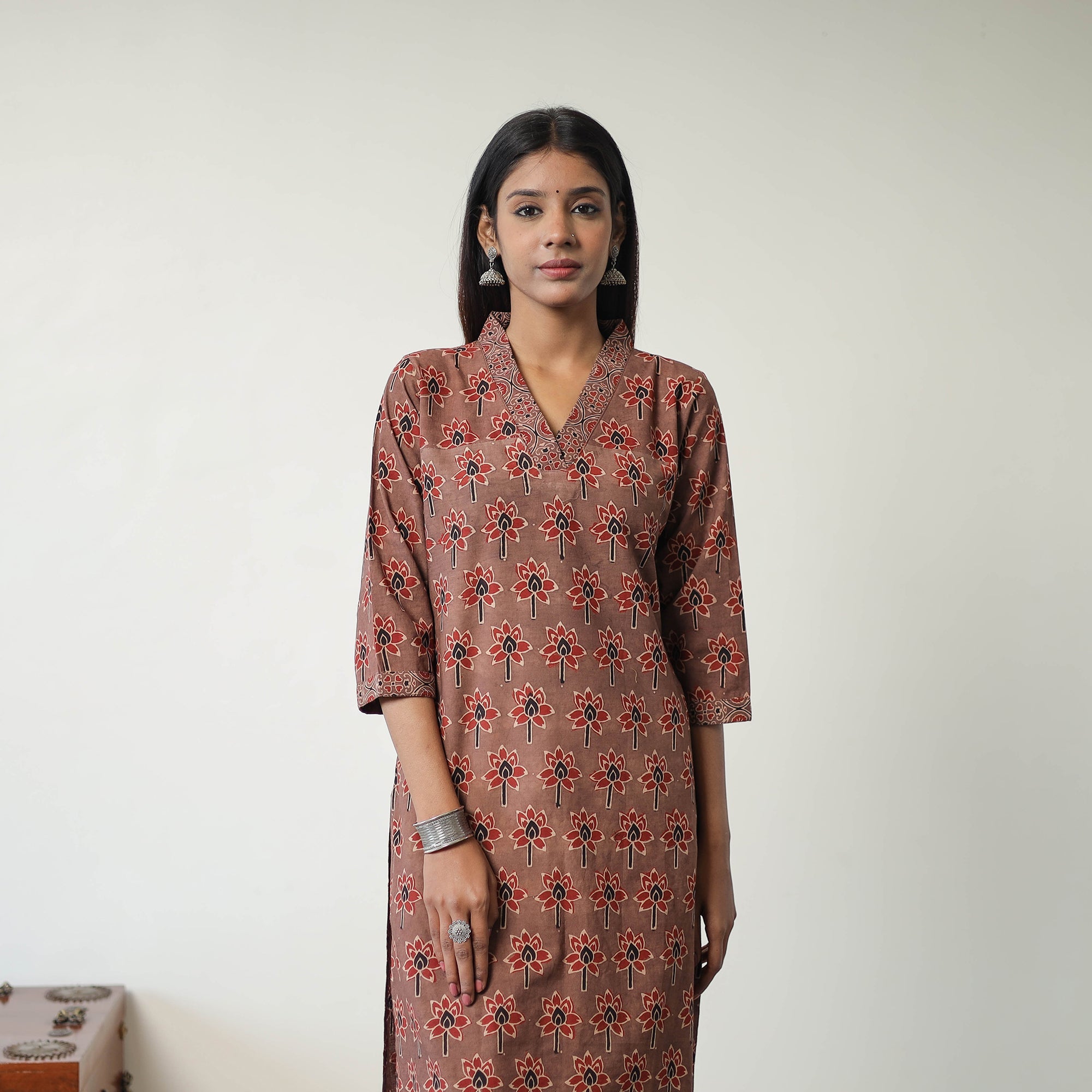 ITOKRI CASUALS Brown - Block Printed Cotton Straight Ajrakh Kurta 16