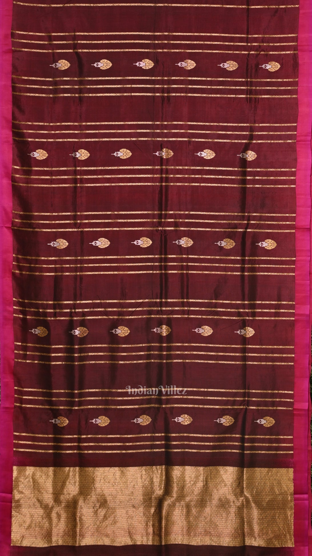 IndianVillèz Coffee Rani Pink Banarasi Katan Silk Saree