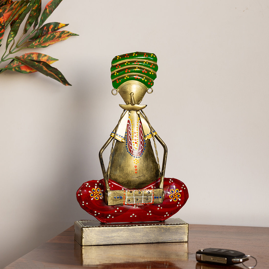 EXCLUSIVELANE 'Rajasthani Folk Artist' Handpainted Decorative Showpiece (11 Inch, Iron)