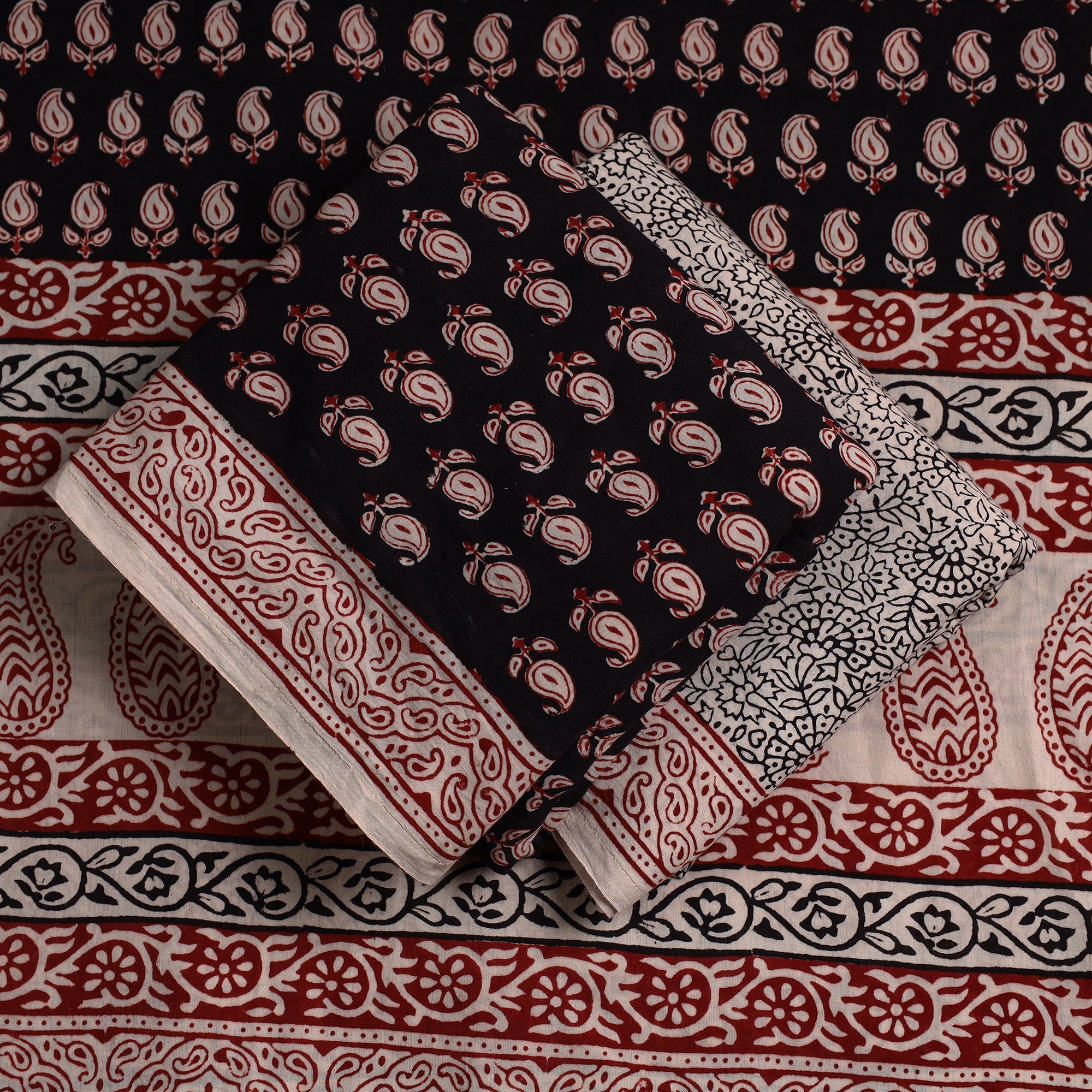 BAGH PRINTS BY UMAR FARUK KHATRI Black - 3pc Bagh Print Cotton Dress Material Set - view 2