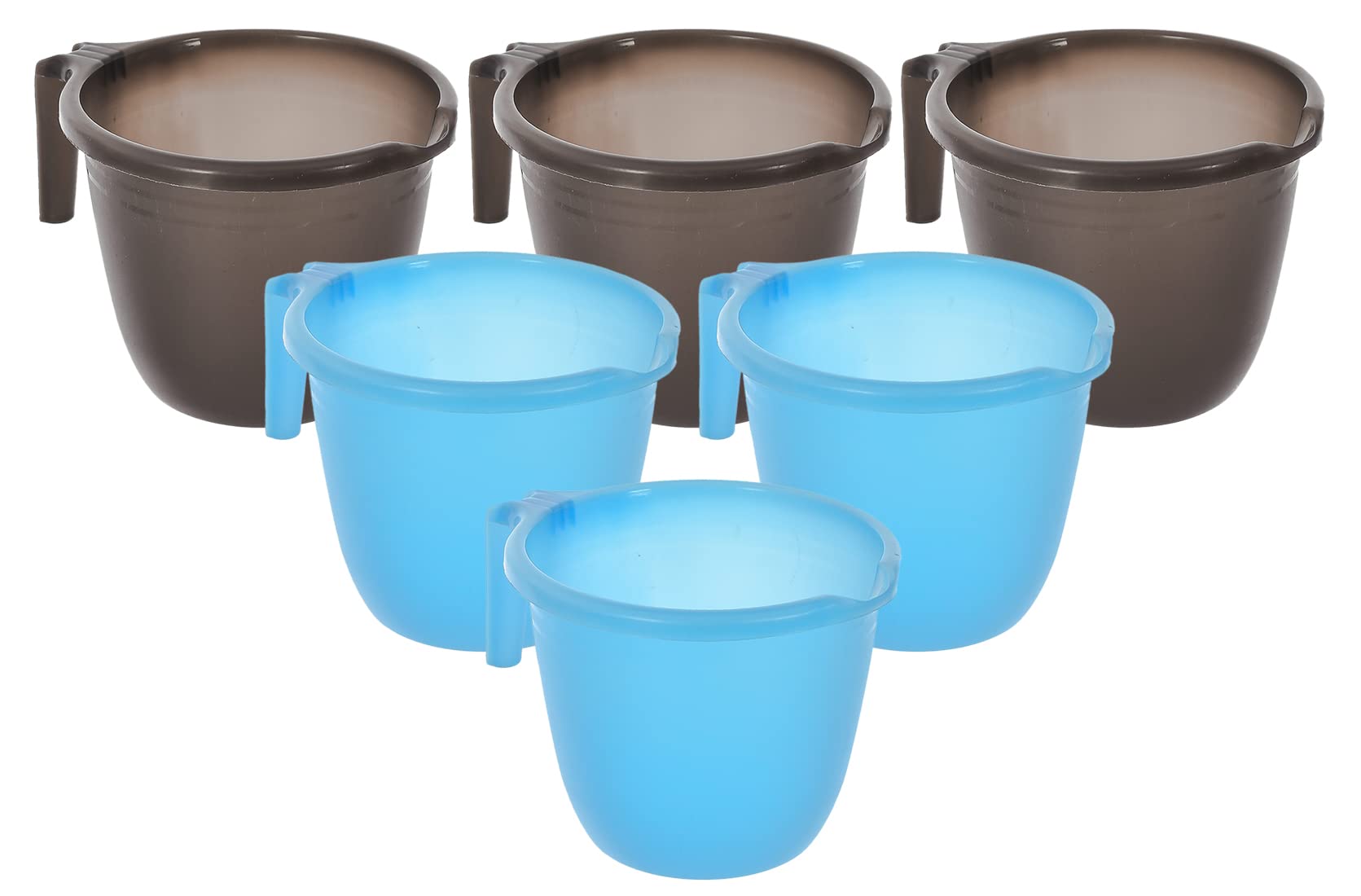 Heart Home Plastic Bathroom Mug 1 Litre- Pack of 6 (Black & Sky Blue)-46HH0225