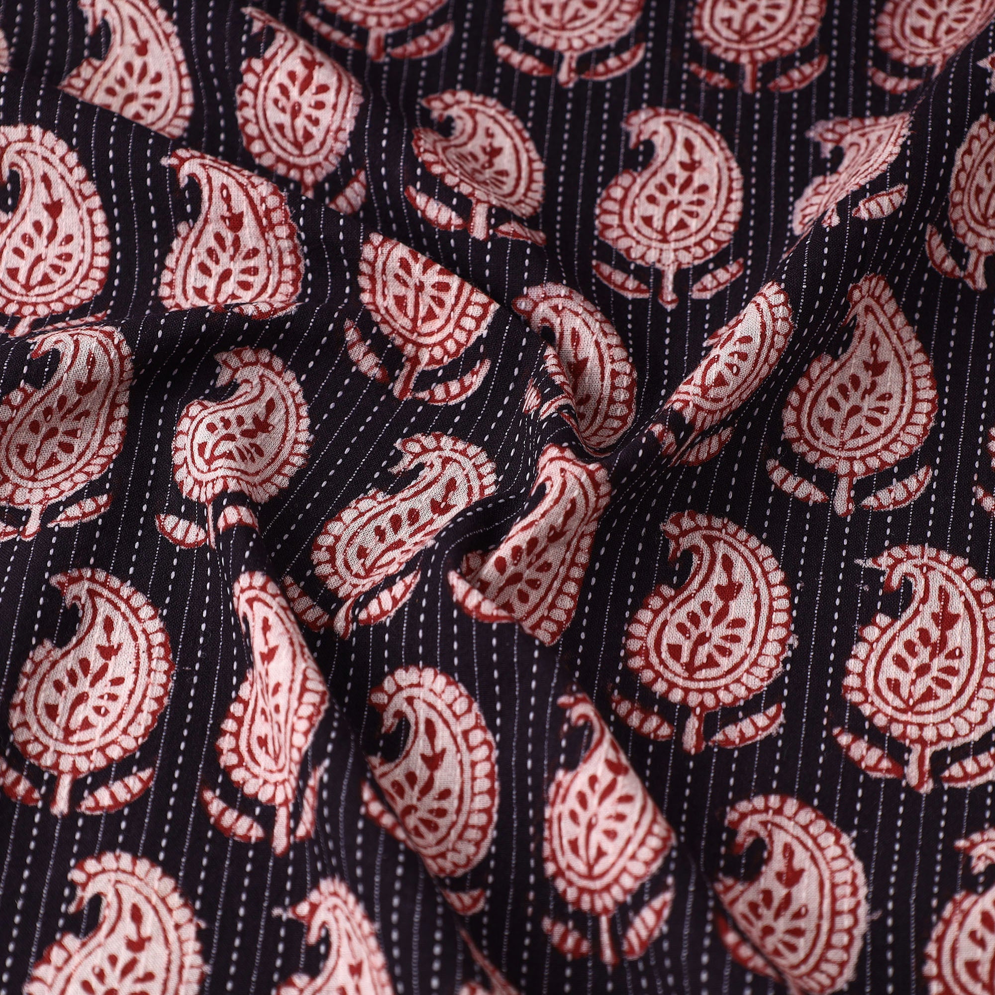 BAGH PRINTS BY UMAR FARUK KHATRI Black - Bagh Block Printed Kantha Style Cotton Fabric 16 - view 3