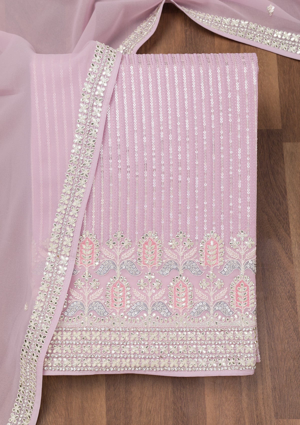 Koskii Lavender Threadwork Georgette Unstitched Salwar Suit - view 6