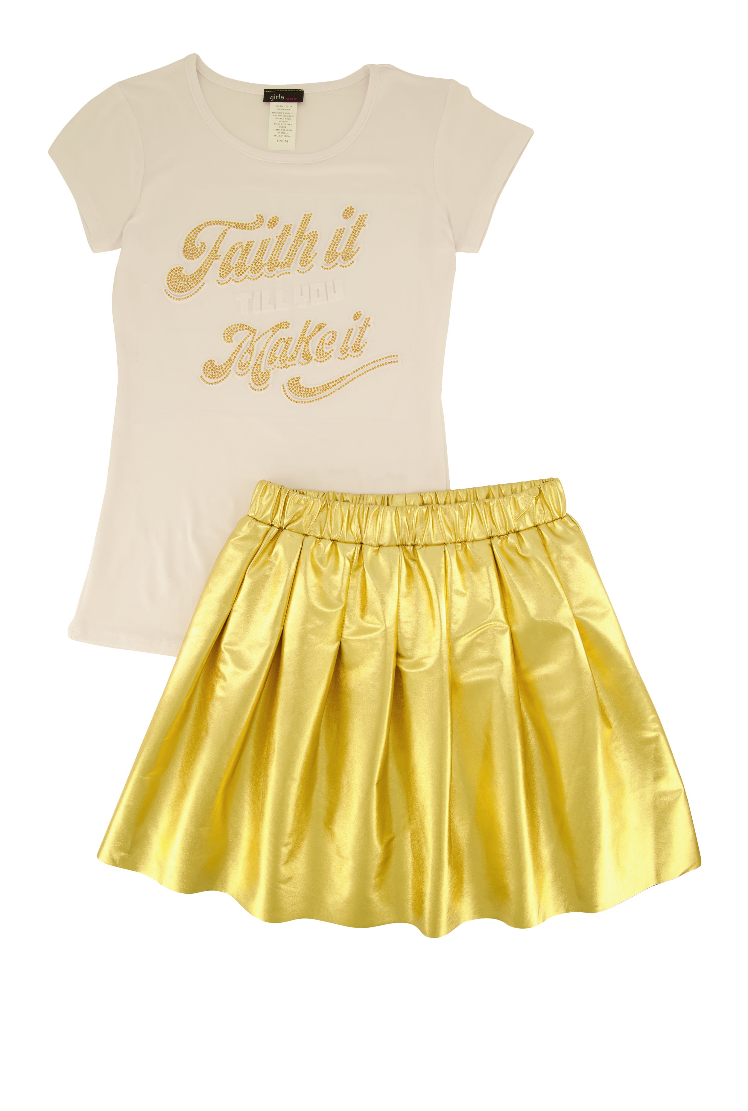 Rainbow Shops Girls Faith It Till You Make It Tee and Pleated Skirt