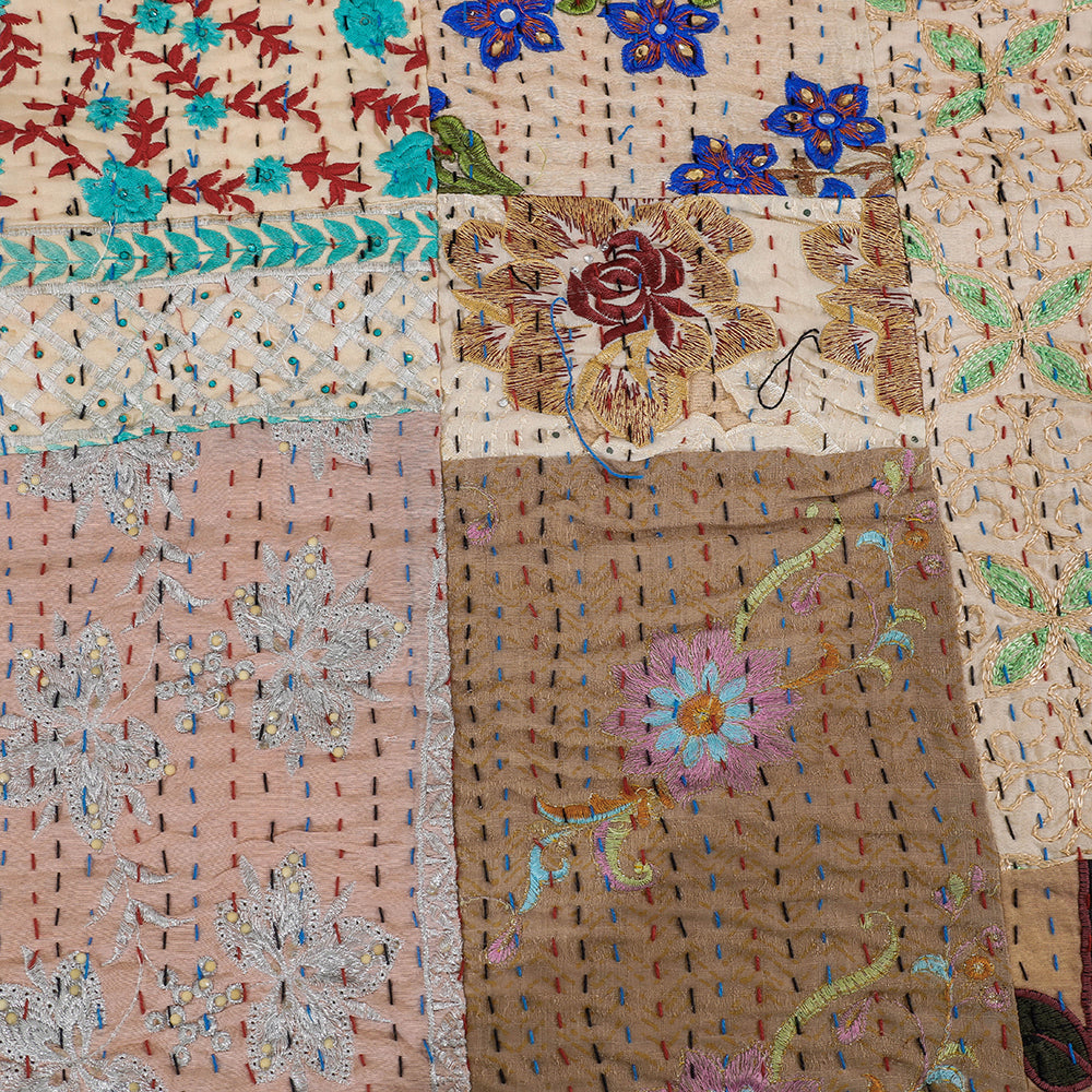 HAVELI CHRONICLES Beige - Khambadiya Patchwork Patola Silk Cotton Quilt / Gudri / Blanket - view 4