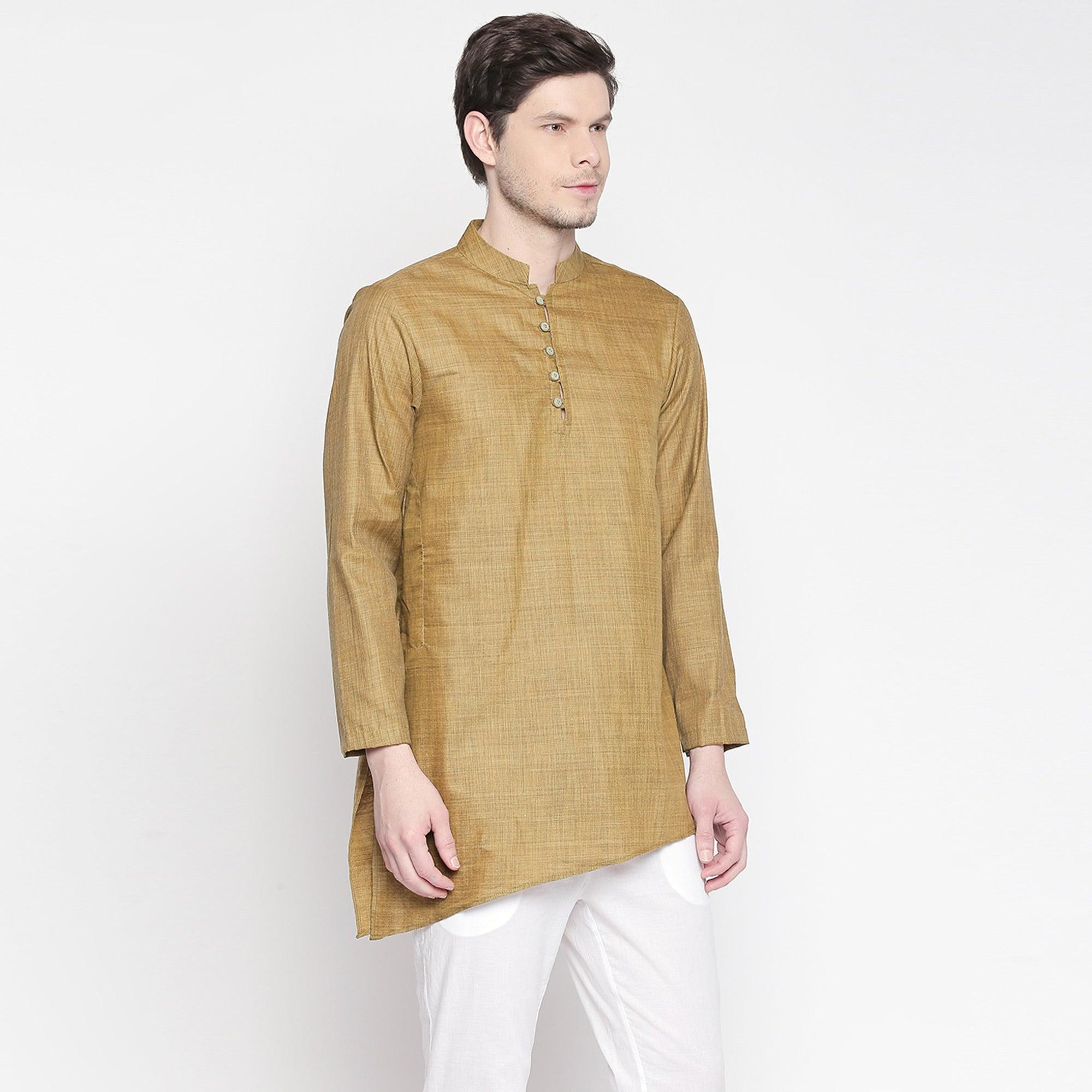 Peachmode Brown Solid Pure Cotton Kurta With Asymmetric Hem - view 4