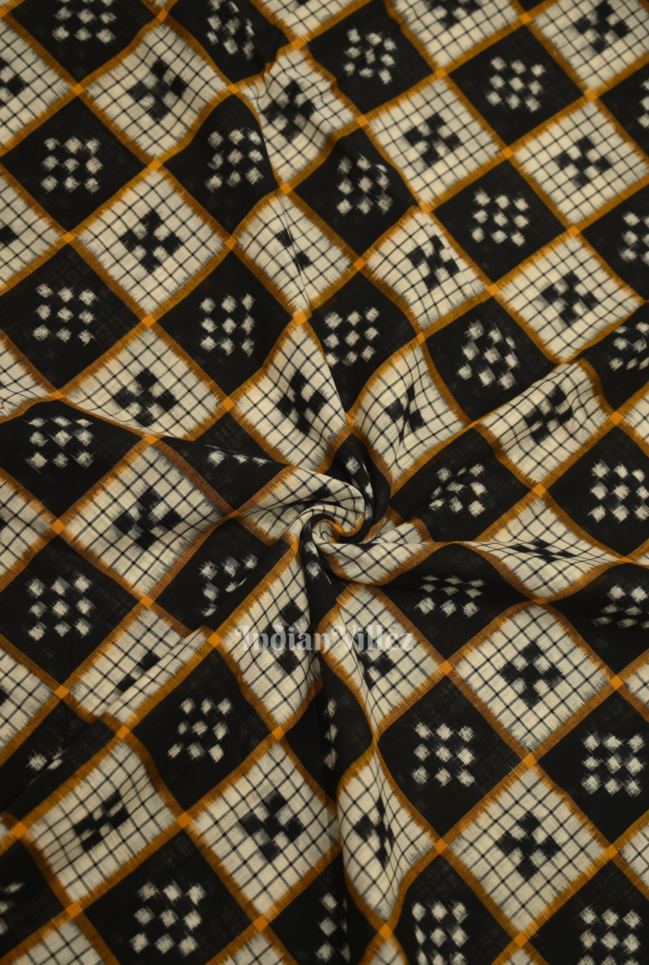 IndianVillèz Black White Pasapalli Motif Odisha Ikat Sambalpuri Cotton Fabric