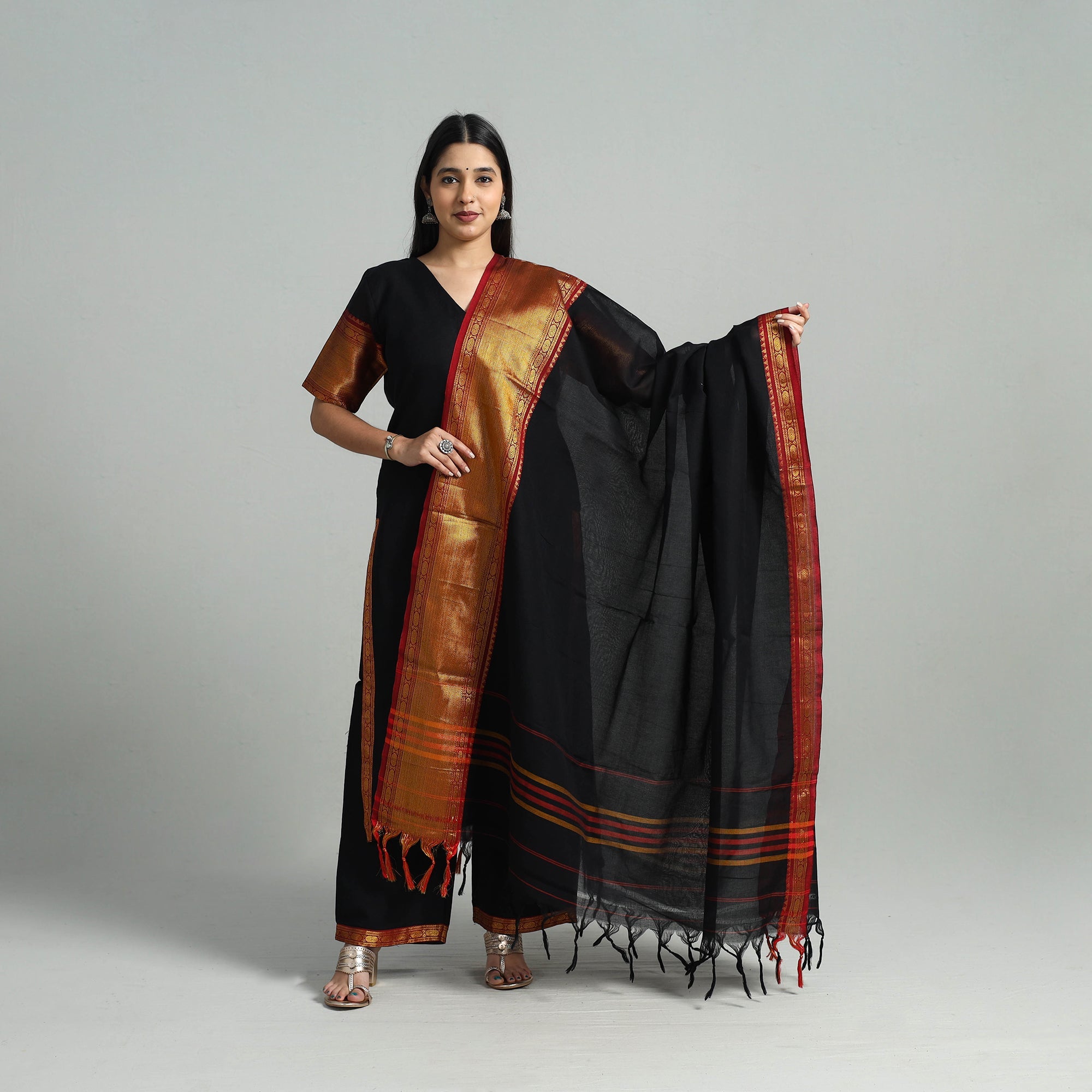 ITOKRI CASUALS Black - Cotton Dharwad Kurta Set with Palazzo & Dupatta 23 - view 2