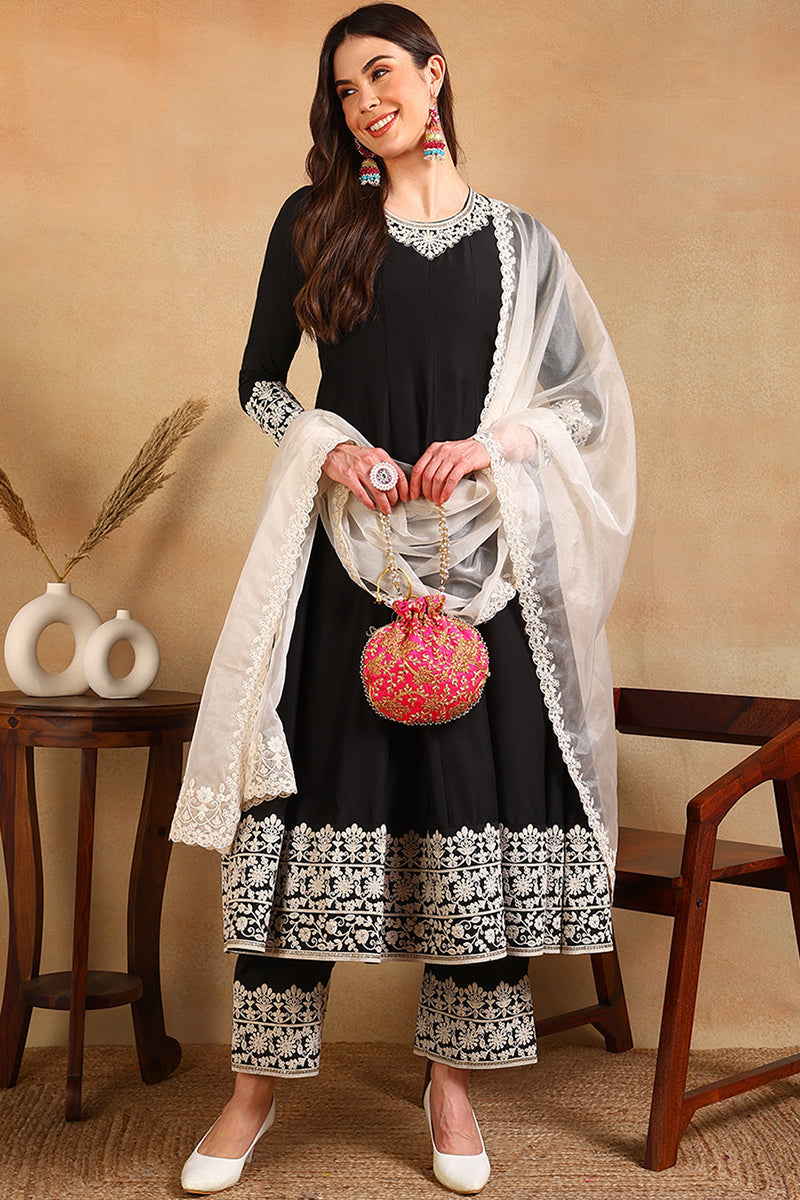 Ahika Black Silk Blend Embroidered Anarkali Suit Set PKSKD2362 - view 3