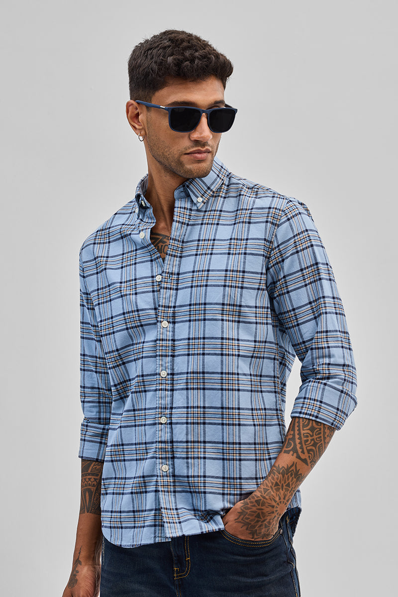 SNITCH Blue Checks Slim Fit Shirt