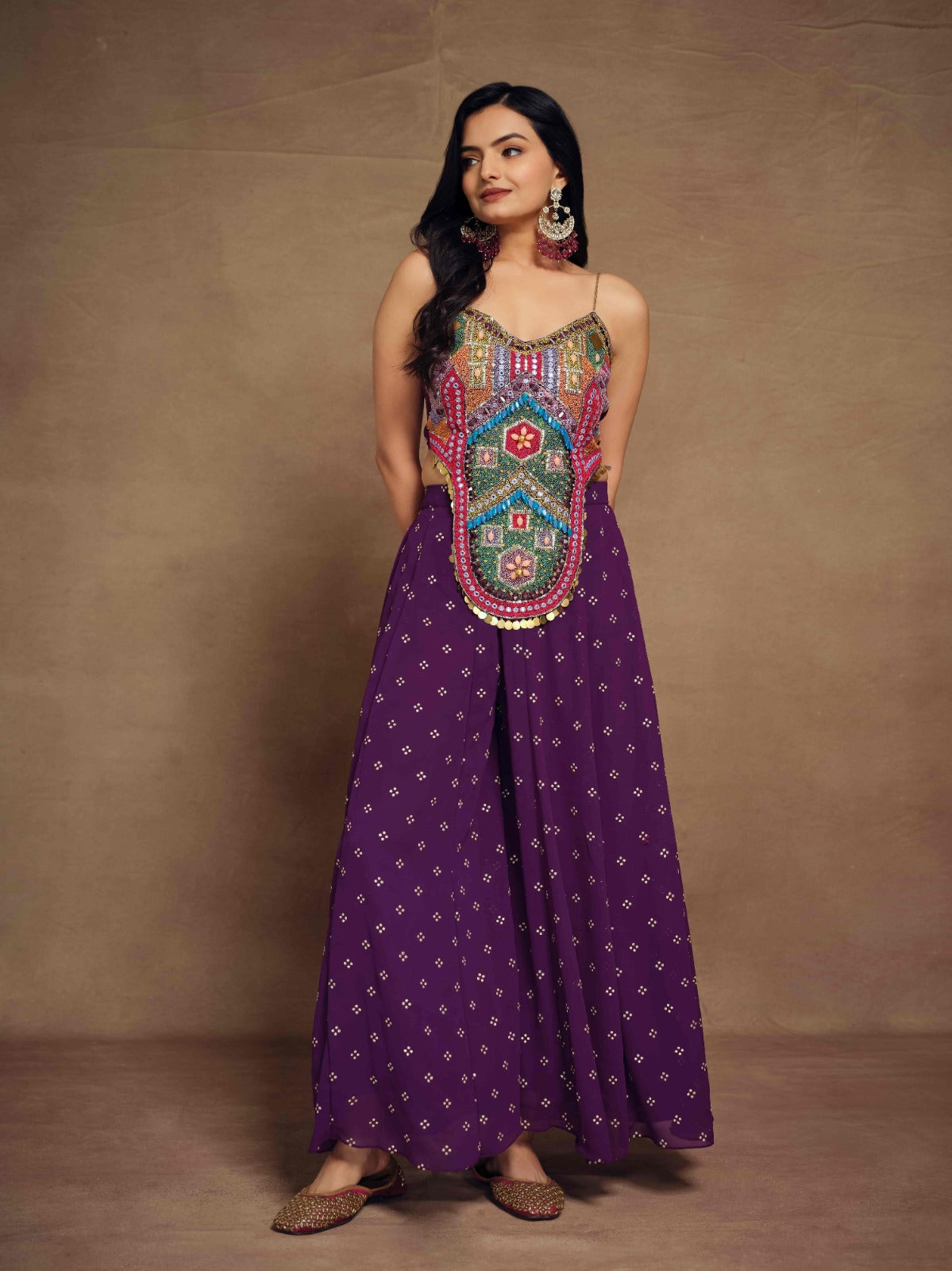 ClothsVilla Purple Art Silk Georgette Top & Palazzo Co-Ord Set for Chic Fashion - view 2