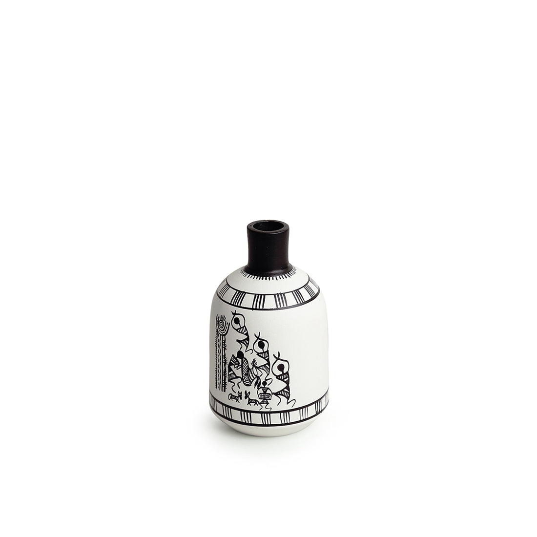 EXCLUSIVELANE 'The Warli Tales' Handpainted Terracotta Vases (Set of 3, White) - view 5