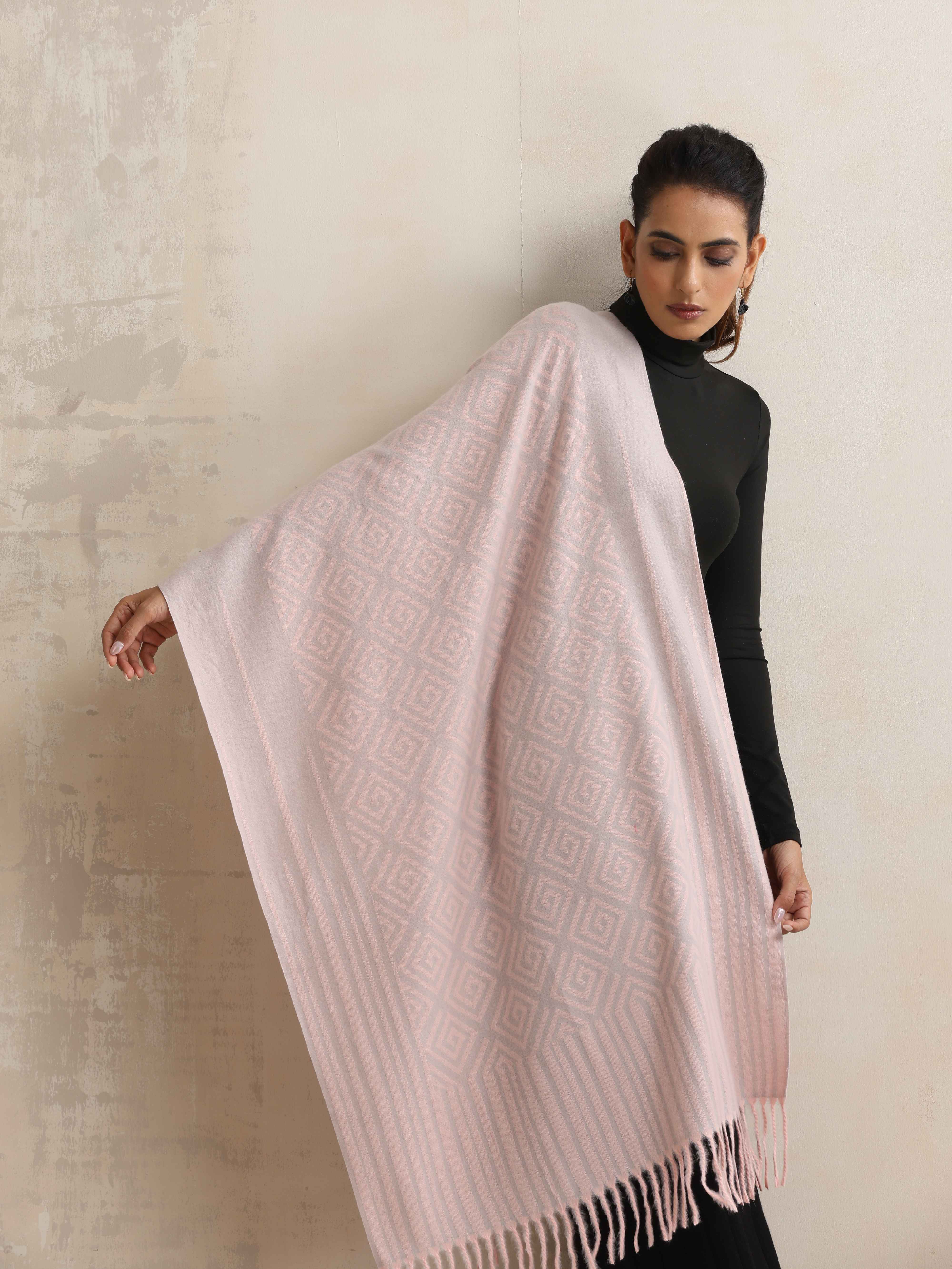 trueBrowns Pink Geometric Woollen Stole - view 2