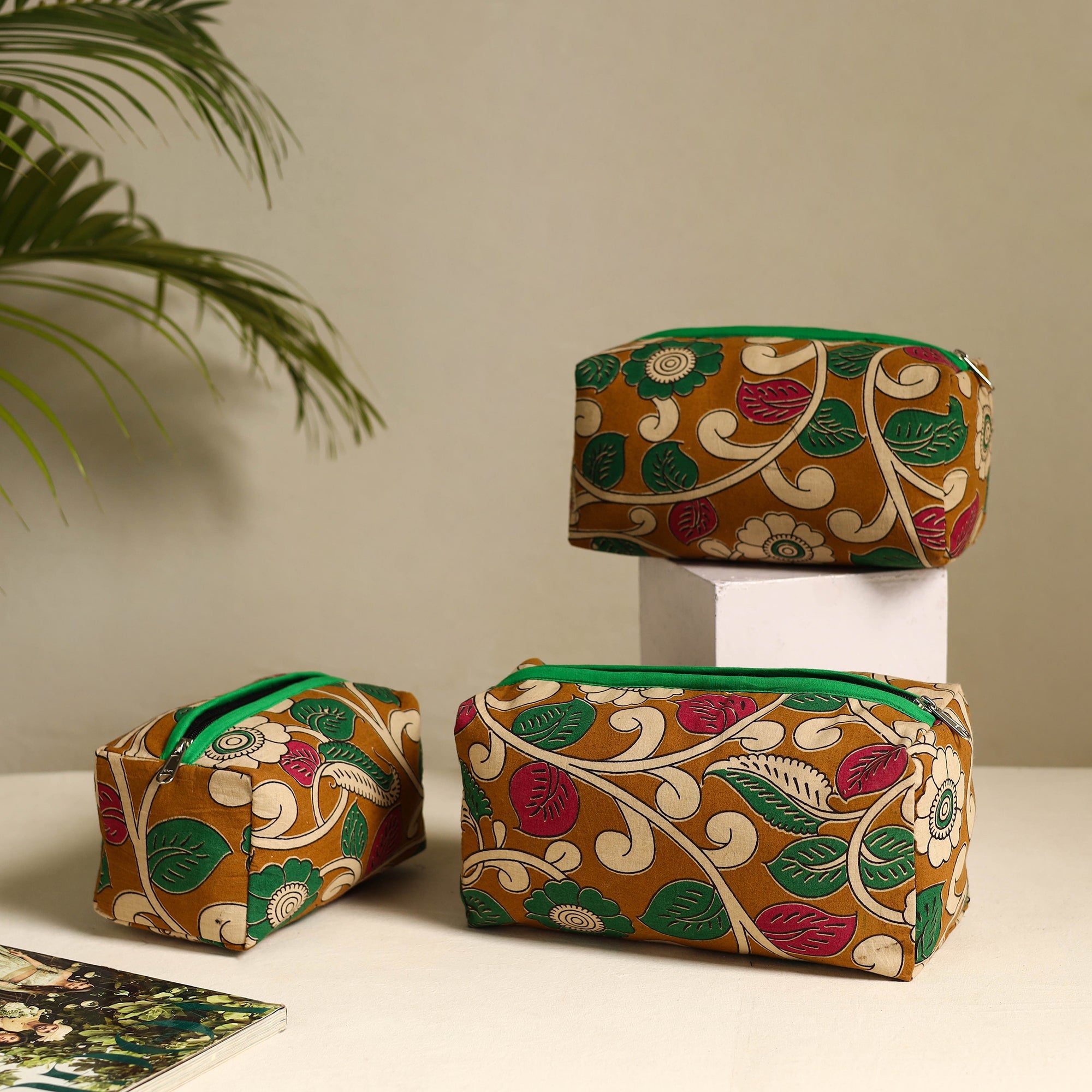 NOORI BAZAR Brown - Handmade Cotton Toiletry Bags (Set of 3) 19