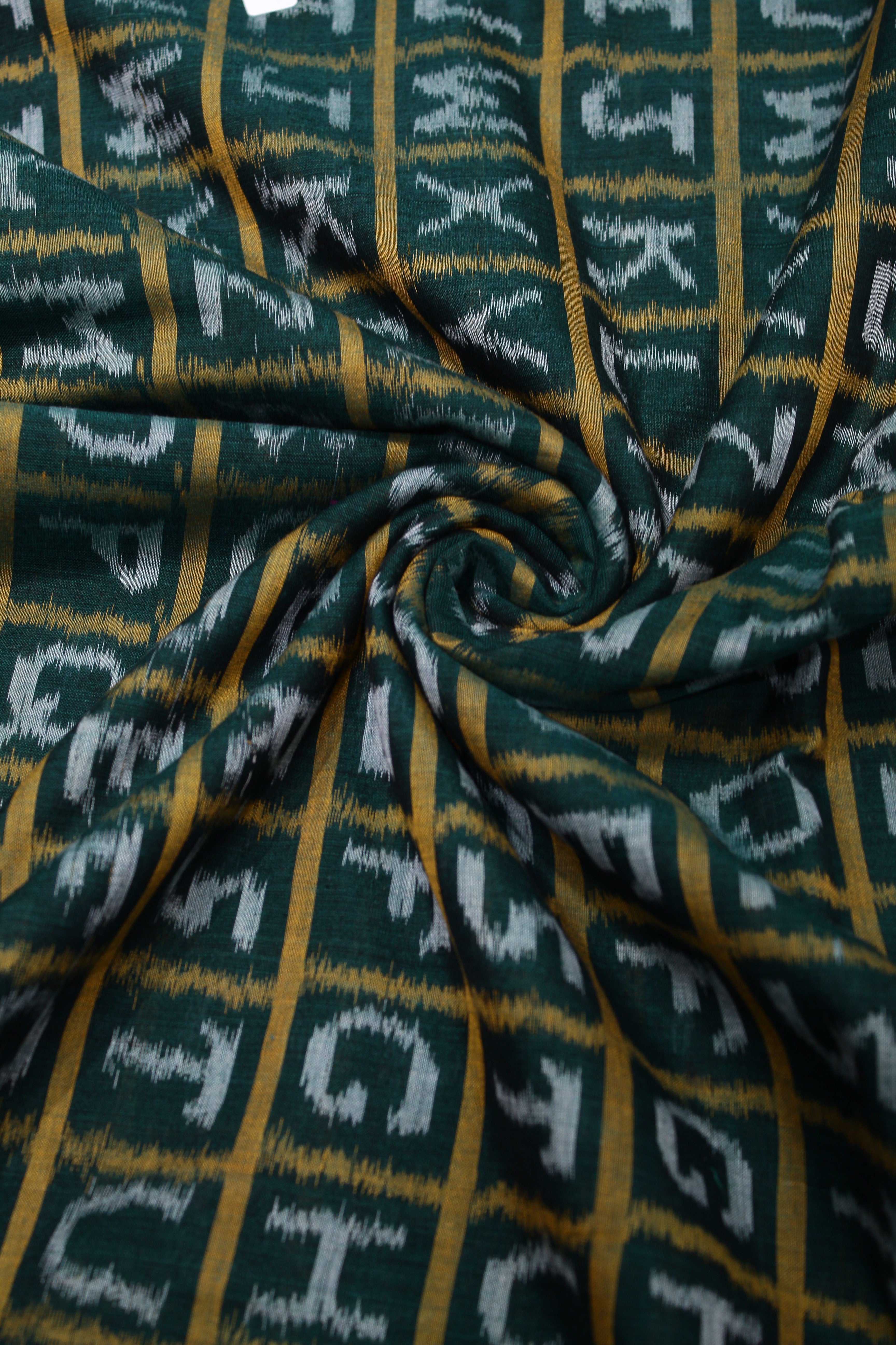IndianVillèz Green English Alphabet Sambalpuri Ikat Cotton Fabric