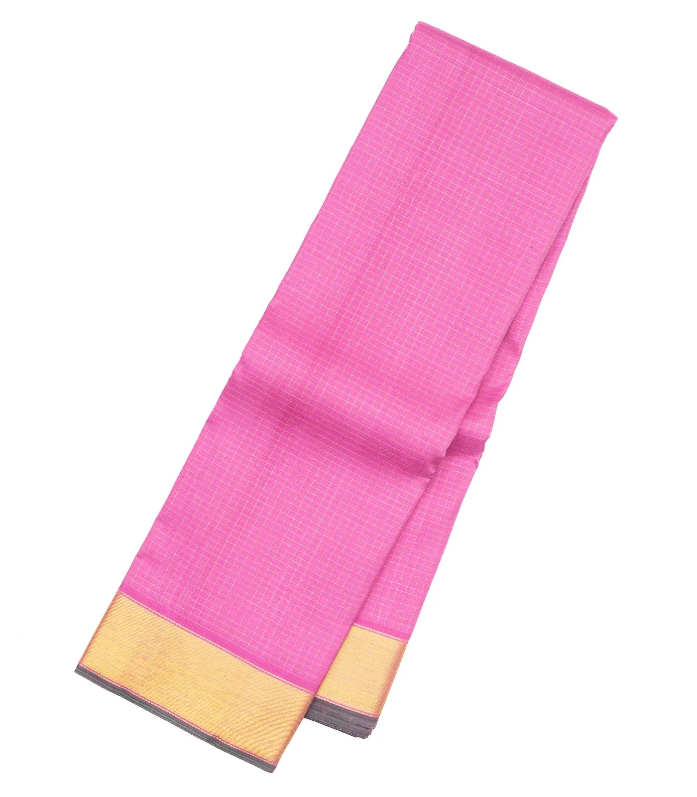 RmKV BubbleGum Pink Handloom Kanchipuram Silk Saree With Zari Checks