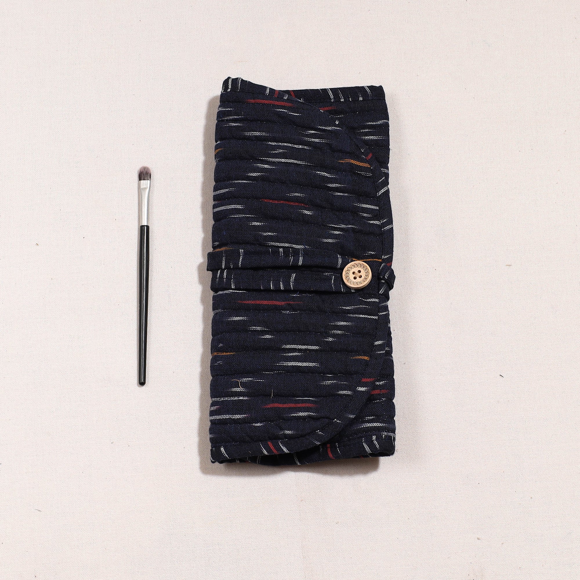 NOORI BAZAR Black - Ikat Fabric Multipurpose Segmented Make-up Brush Wrap Pouch/Case - view 2
