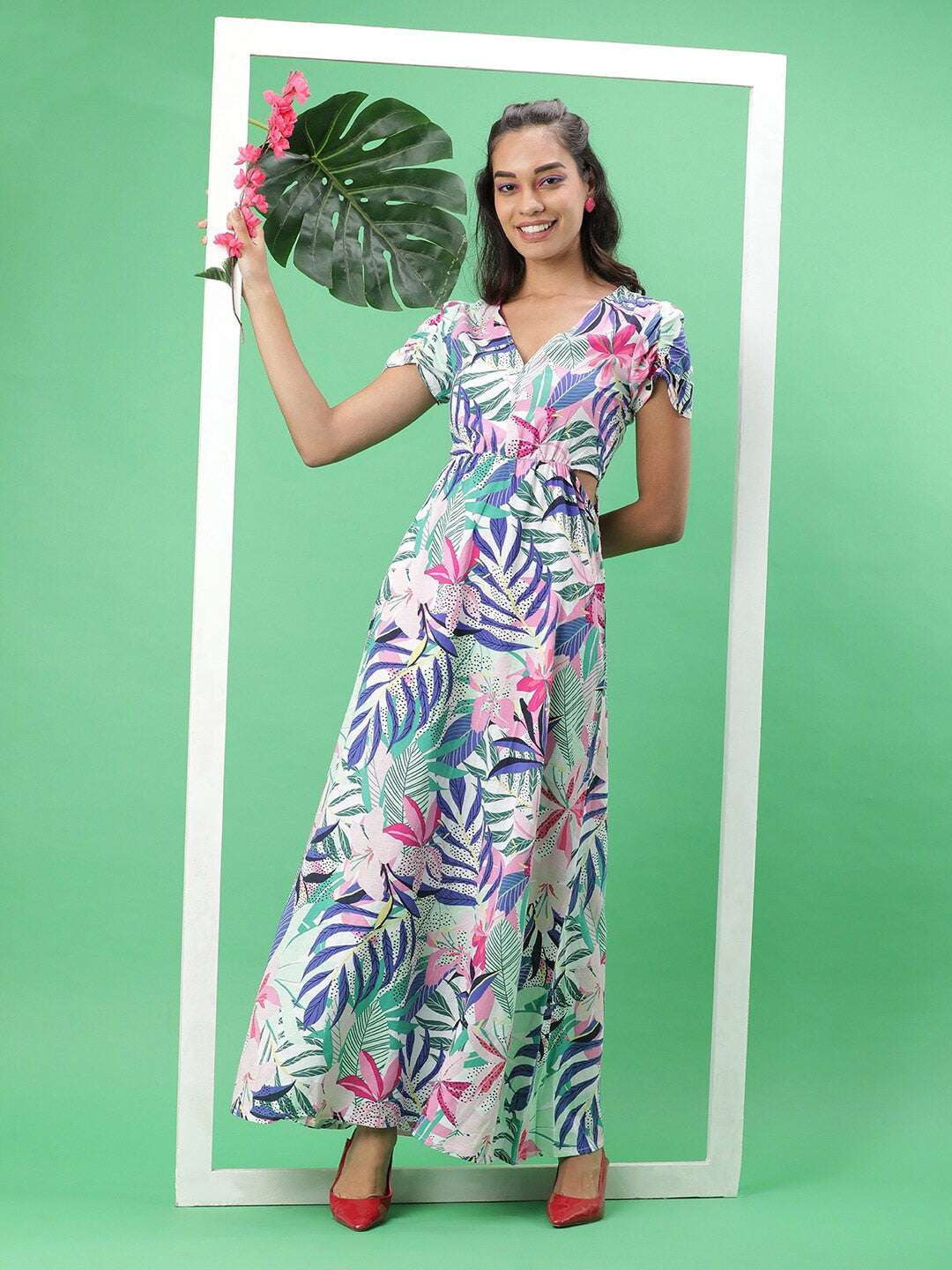 Freehand By The Indian Garage Co Women Tropical Maxi Dress With Cut Out