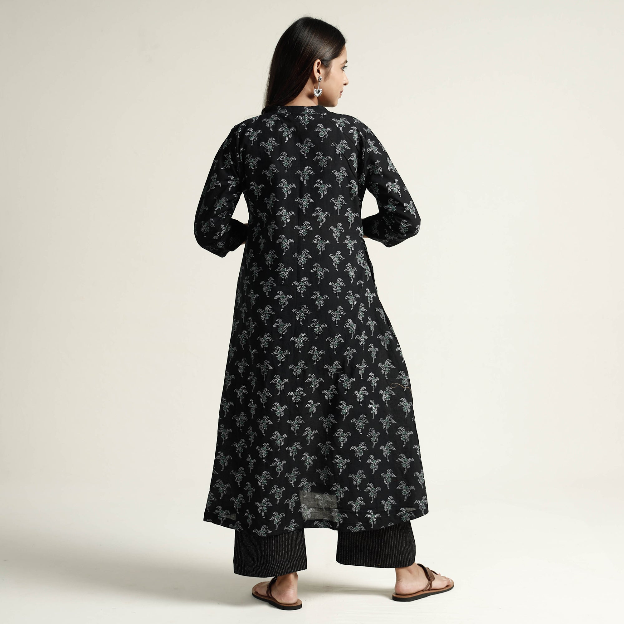 ITOKRI CASUALS Black - Block Print Handwoven Cotton A-Line Mangalagiri Kurta 15 - view 5