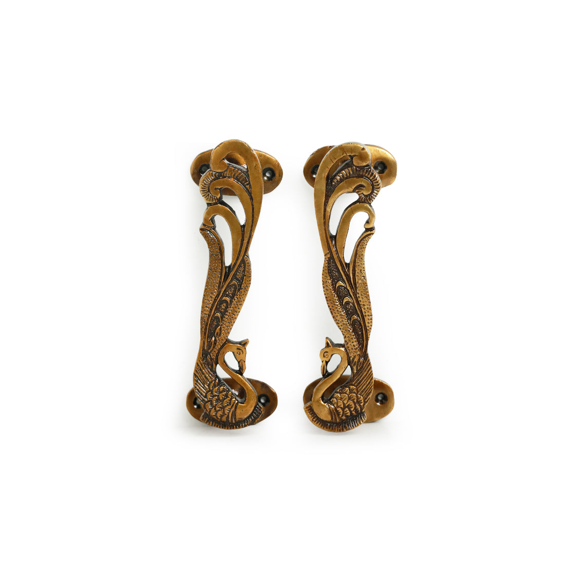 EXCLUSIVELANE 'Beautiful Peacock Pair' Hand-Etched Carved Door Handle In Brass - view 3