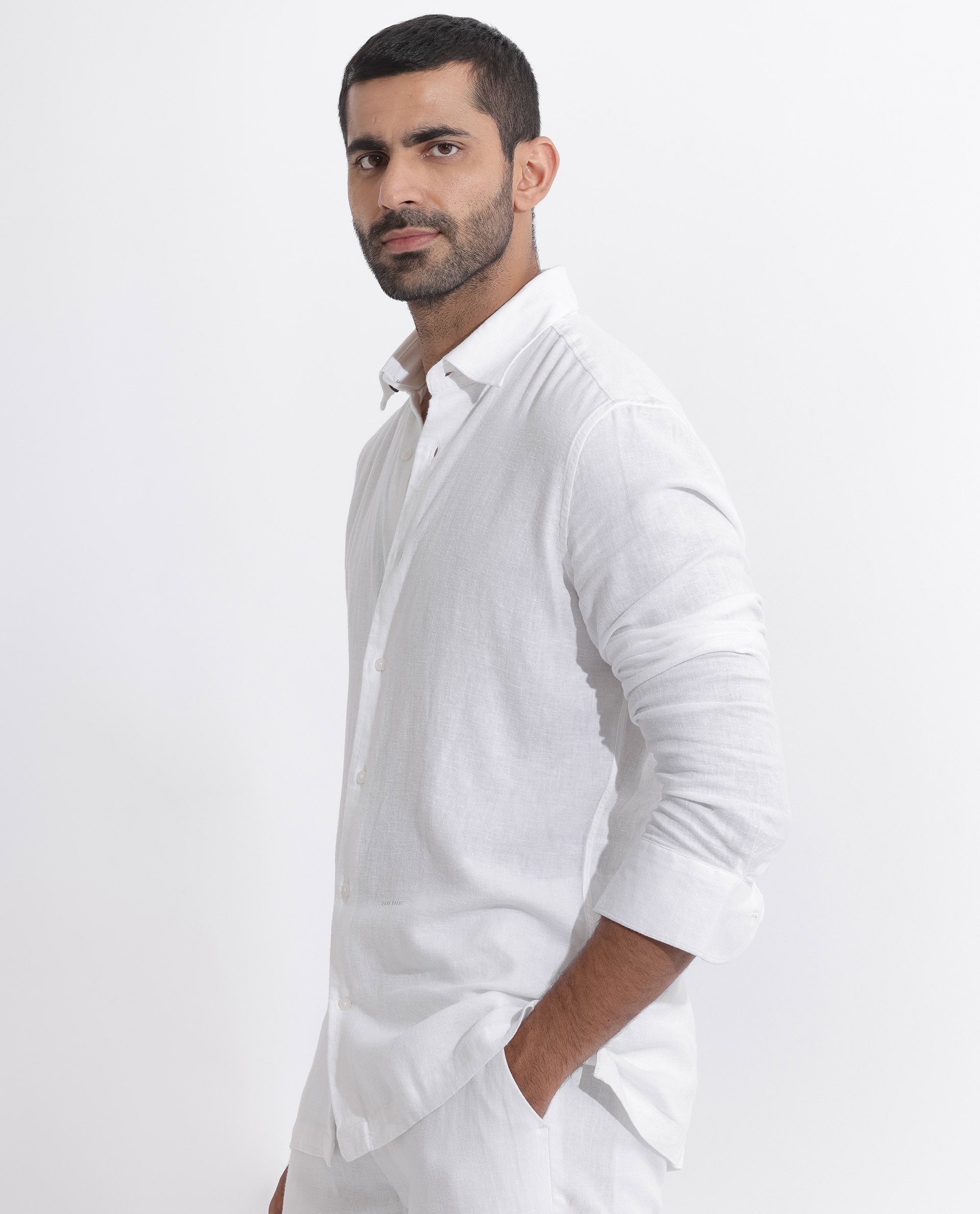 Rare Rabbit Men's Lunet White Linen Full Sleeves Solid Shirt - view 6