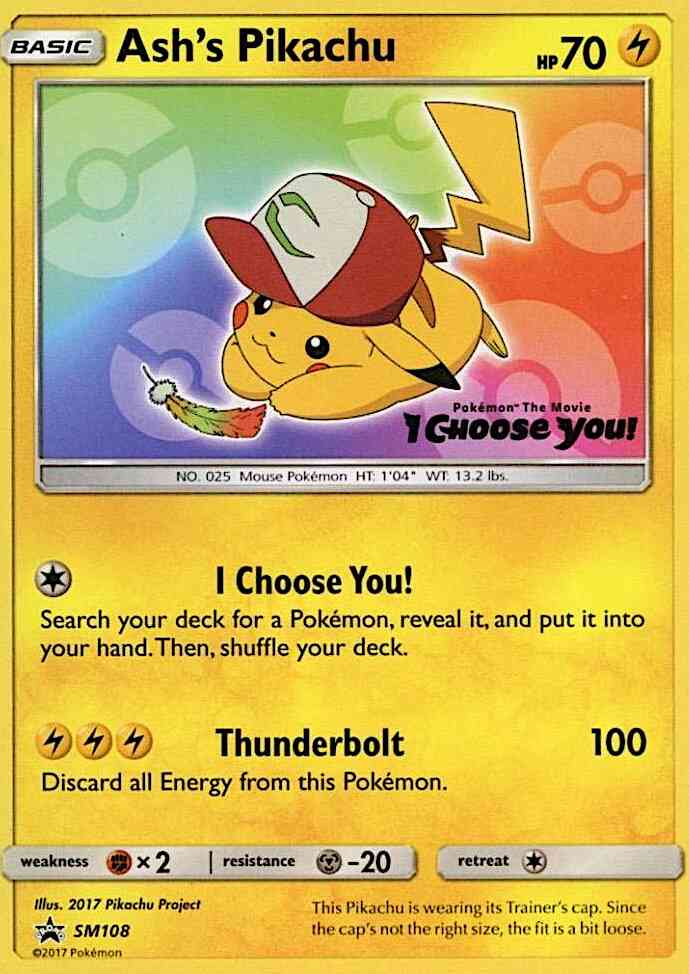 Promo smp-sm108 non-holo – Pokémon Ash's Pikachu - SM108 - Promo [smp-SM108] [Non-Holo]