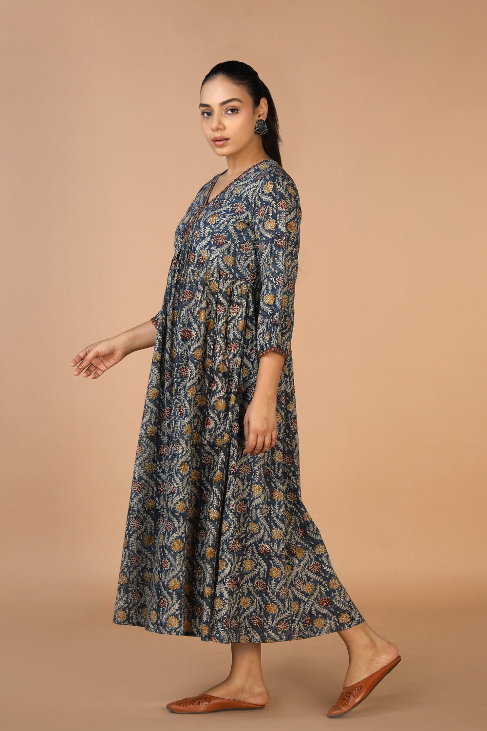 Kalanjali Ethnics Cotton Mull Kalamkari Handblock printed dress - view 5