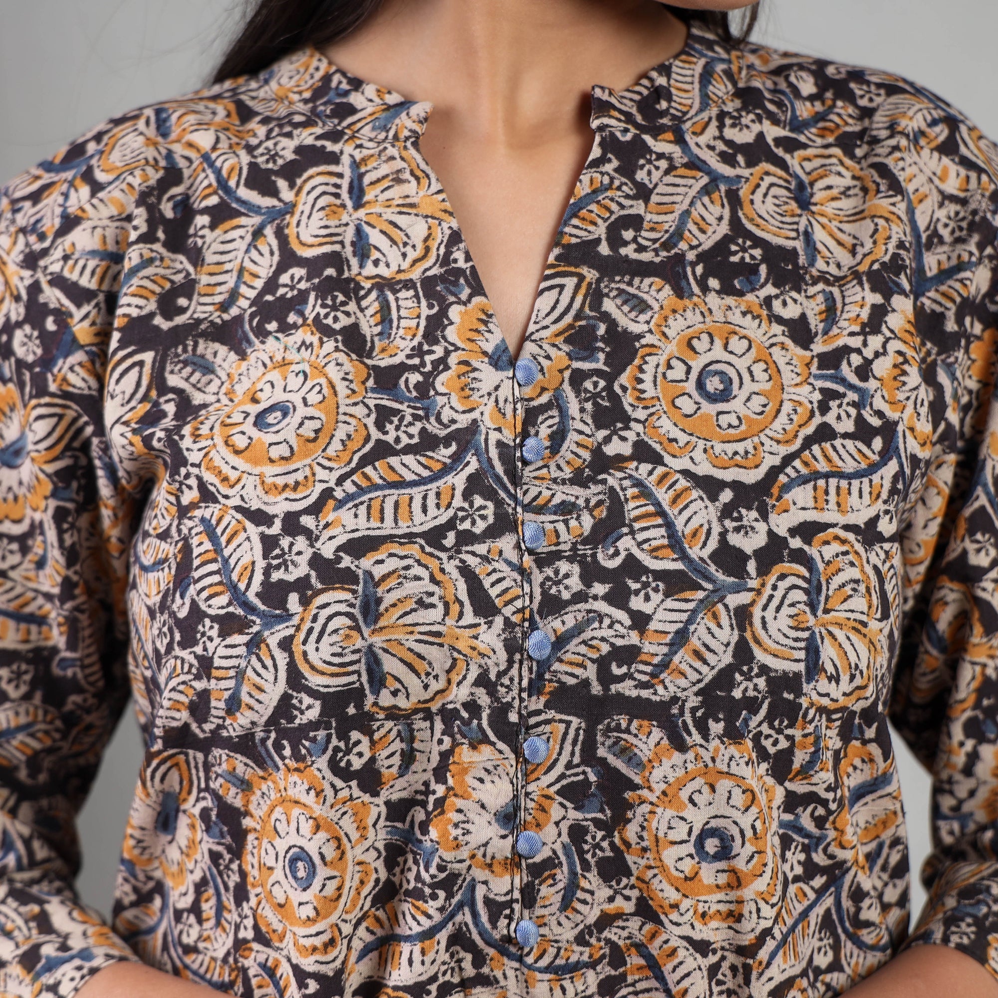 ITOKRI CASUALS Blue - Kalamkari Block Printing Cotton Kurta with Palazzo & Dupatta Set - view 4