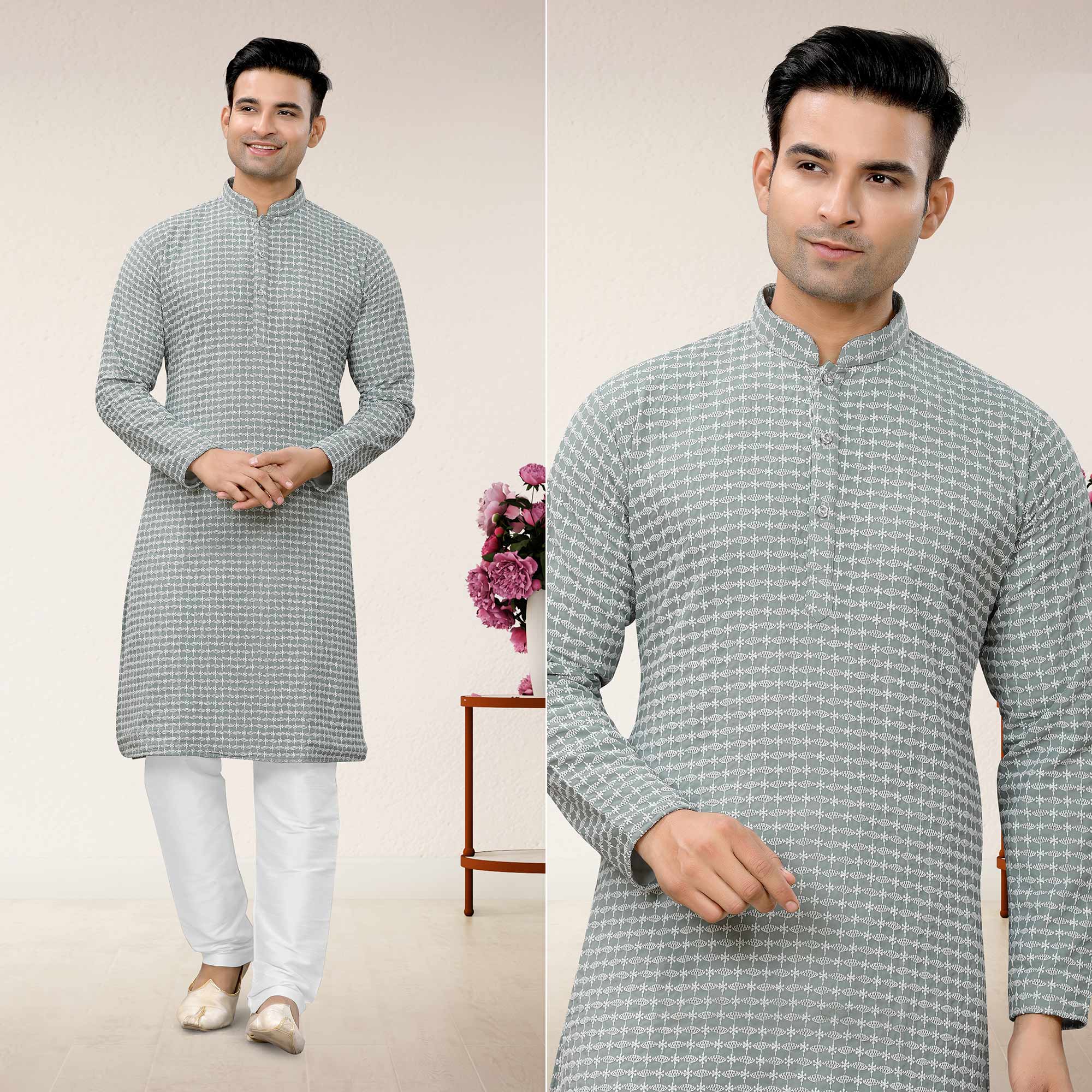 Gray sleepwear – BlackTree gray-lucknowi-embroidered-georgette-kurta-pyjama-set