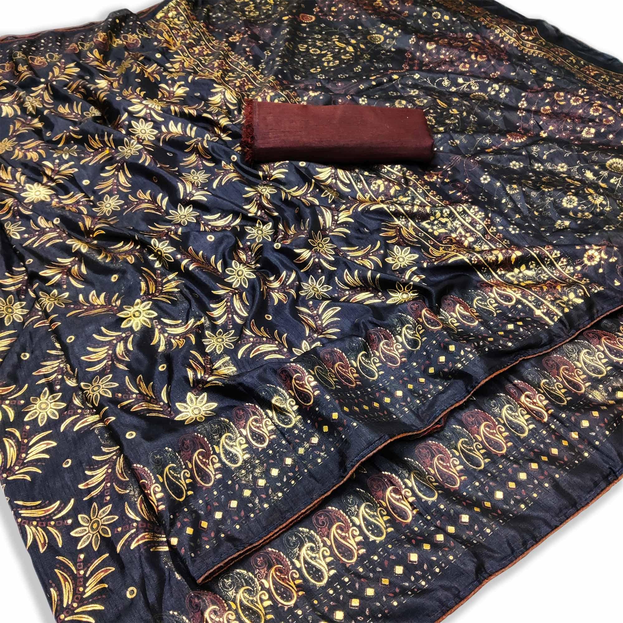 Peachmode Hypnotic Black Colored Festive Wear Printed Dola Silk Saree