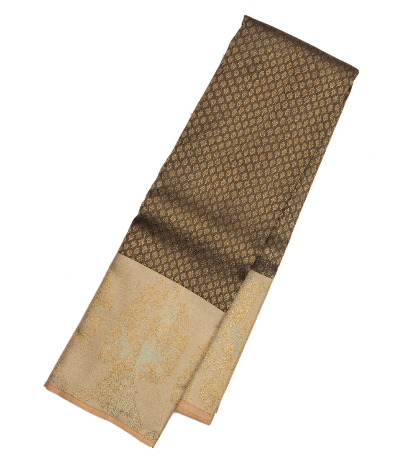 RmKV Dark Grey Handloom Kanchipuram Silk Saree With Floral Motifs