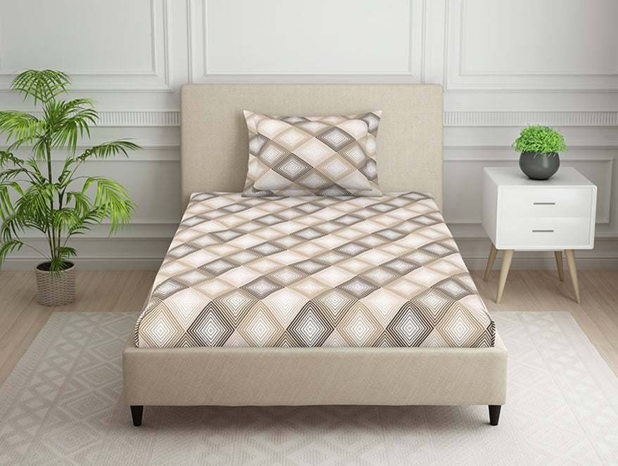 Spaces India Geometric Beige Polycotton Bedsheets Single Harmony - By Welspun