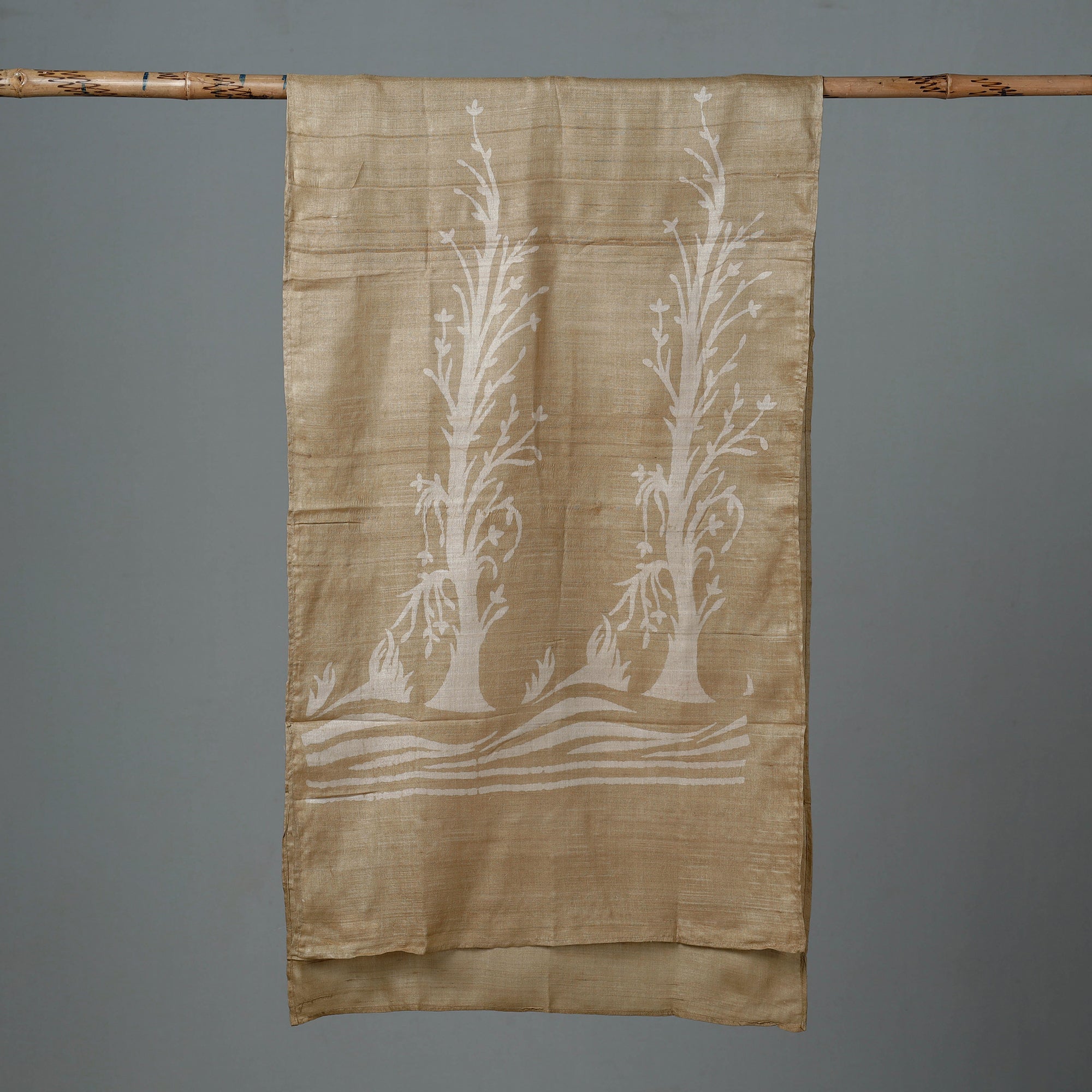 BINDAAS UNLIMITED Brown - Block Art Print Natural Dyed Tussar Silk Bindaas Stole - view 3