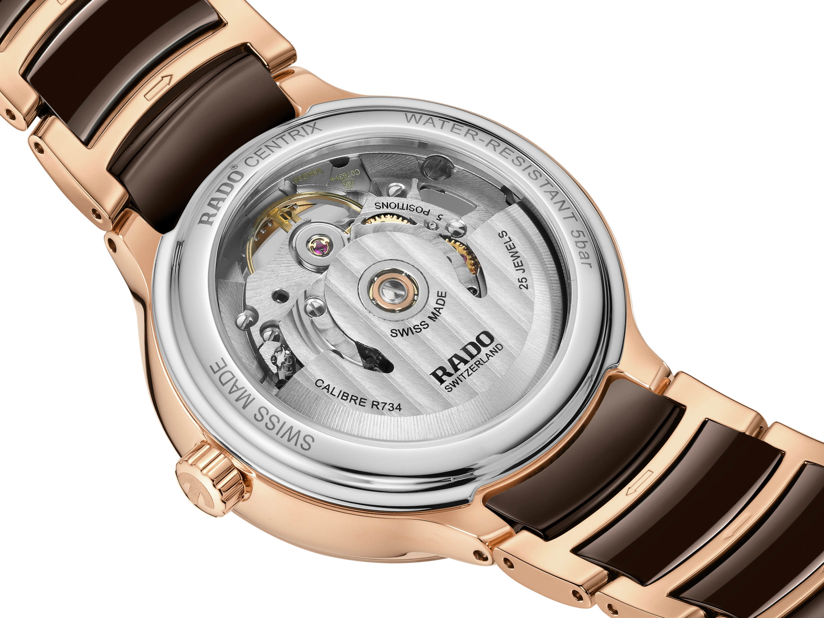 Rado Centrix Automatic Diamonds Open Heart Brown & Rose Gold Dial Women 35MM - view 3