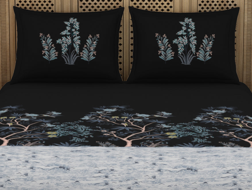 Spaces India Gara Floral Dark Grey 100% Cotton King Size Bedsheet - Rangana by Spaces - view 5