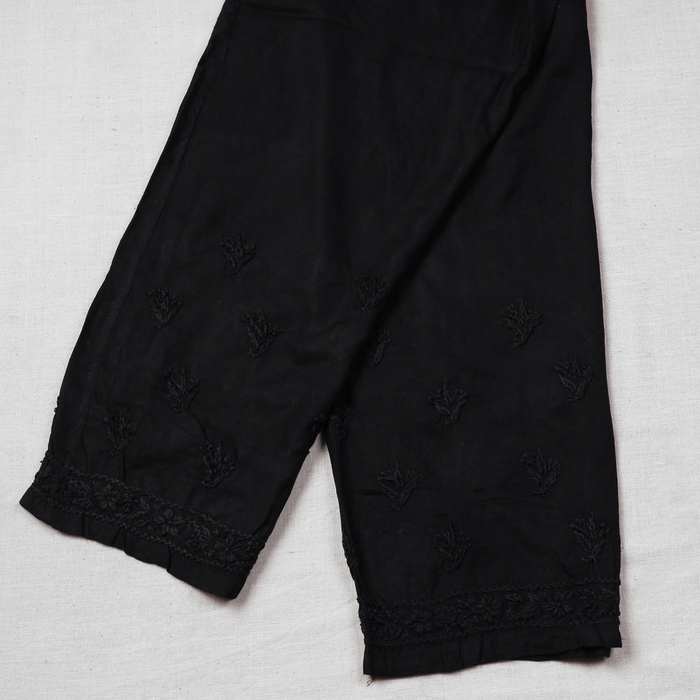CHUTNEY CRAFT STUDIO Black - Chikankari Hand Embroidered Rayon Palazzo - view 2