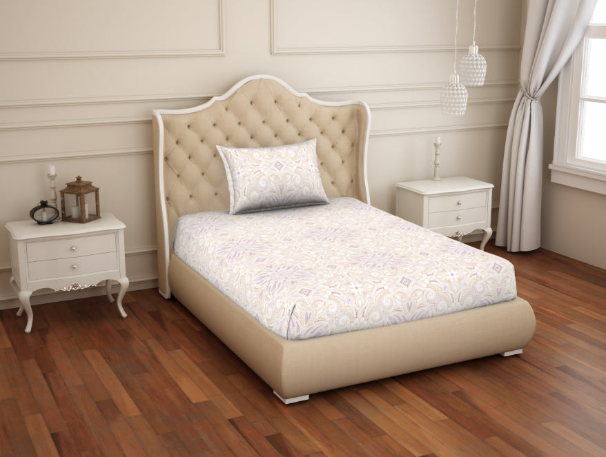 Spaces India Ornate Mauve/Mango - Light Violet 100% Cotton Single Bedsheet - 2-In-1 By Welspun - view 2