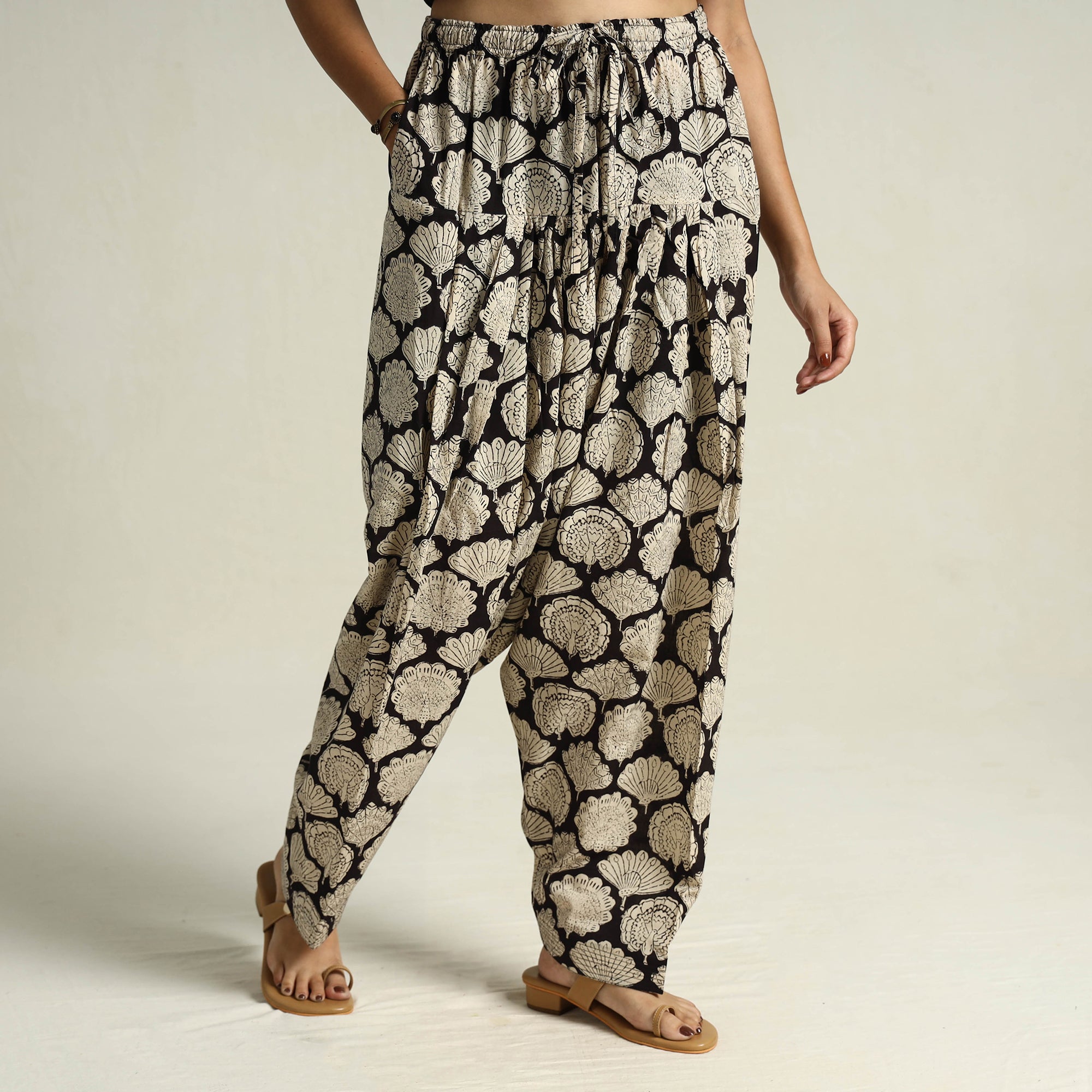 ITOKRI CASUALS Beige - Bagru Block Printed Cotton Elasticated Salwar 14
