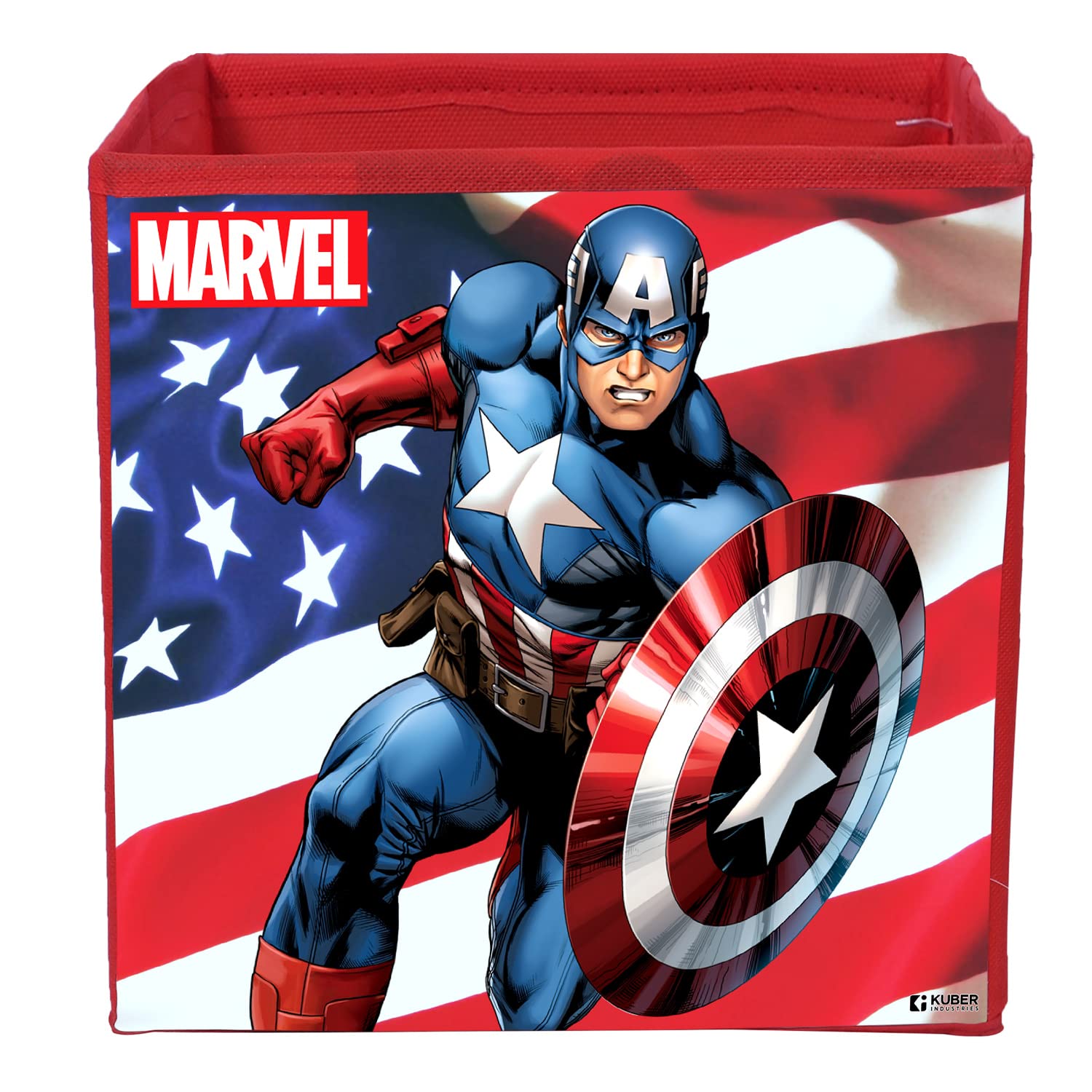 Kuber Industries Marvel Captain America Print Durable & Collapsible Square Storage Box|Clothes Organizer With Handle,Pack of 4 (Red) - view 2