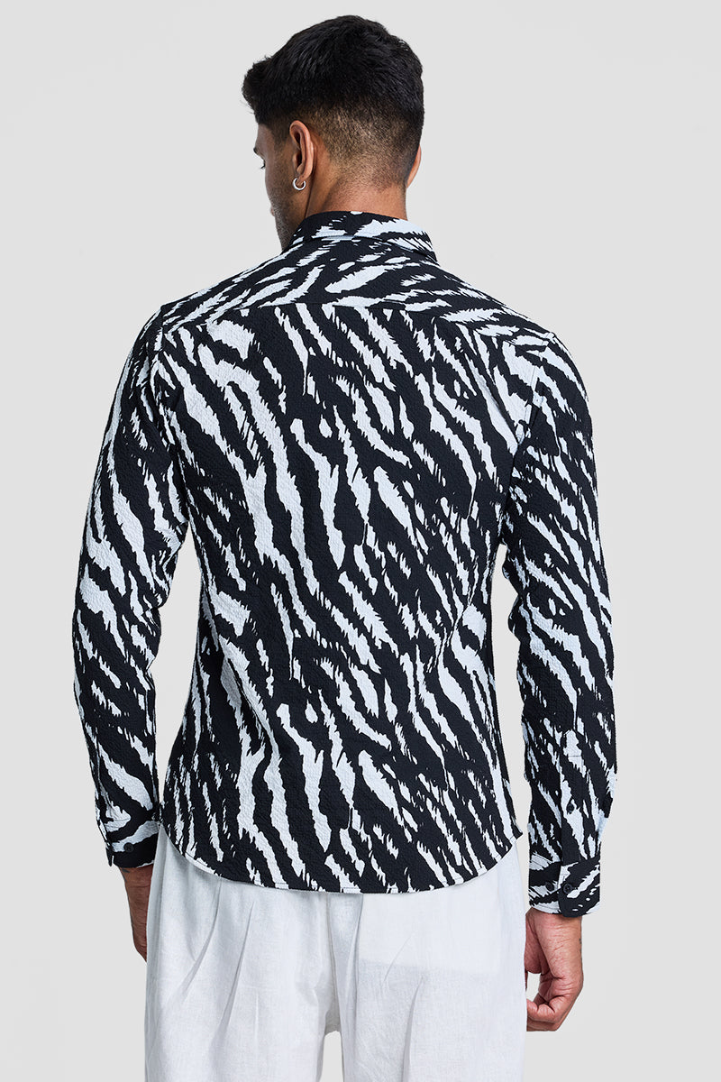 SNITCH Black Textured Animal Print Shirt - view 6