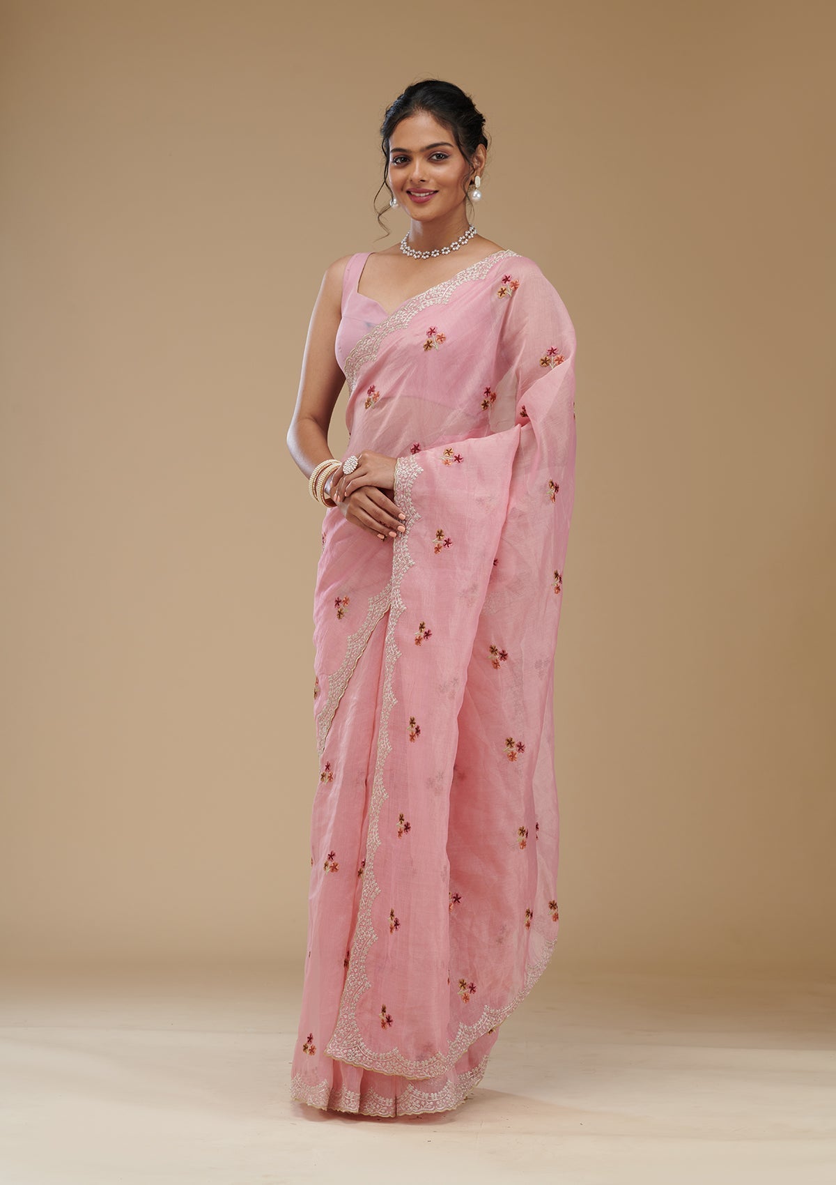 Koskii Pink Threadwork Tissue Saree – Women's - view 3