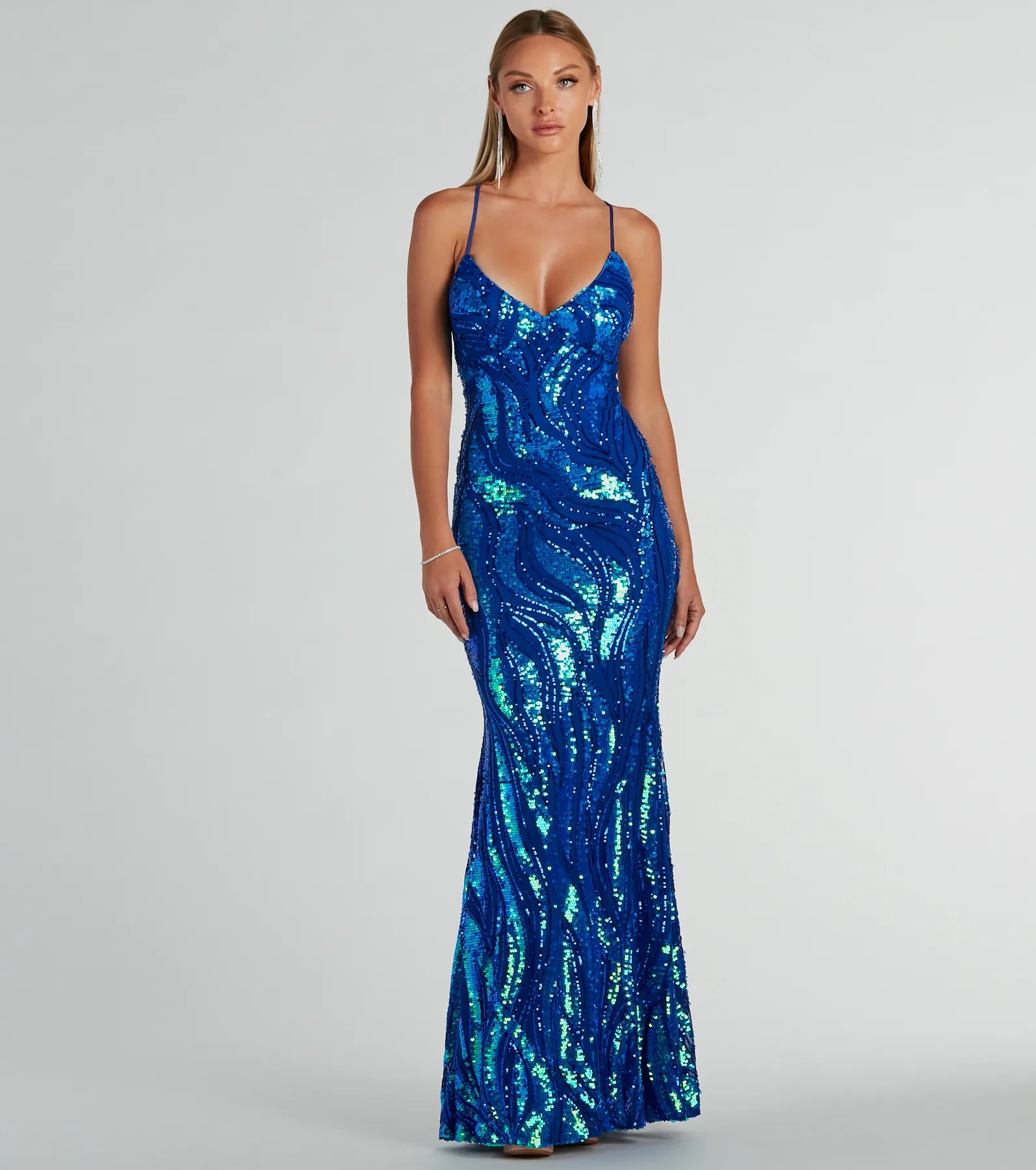 Windsor Acacia Iridescent Sequin Lace-Up Formal Dress