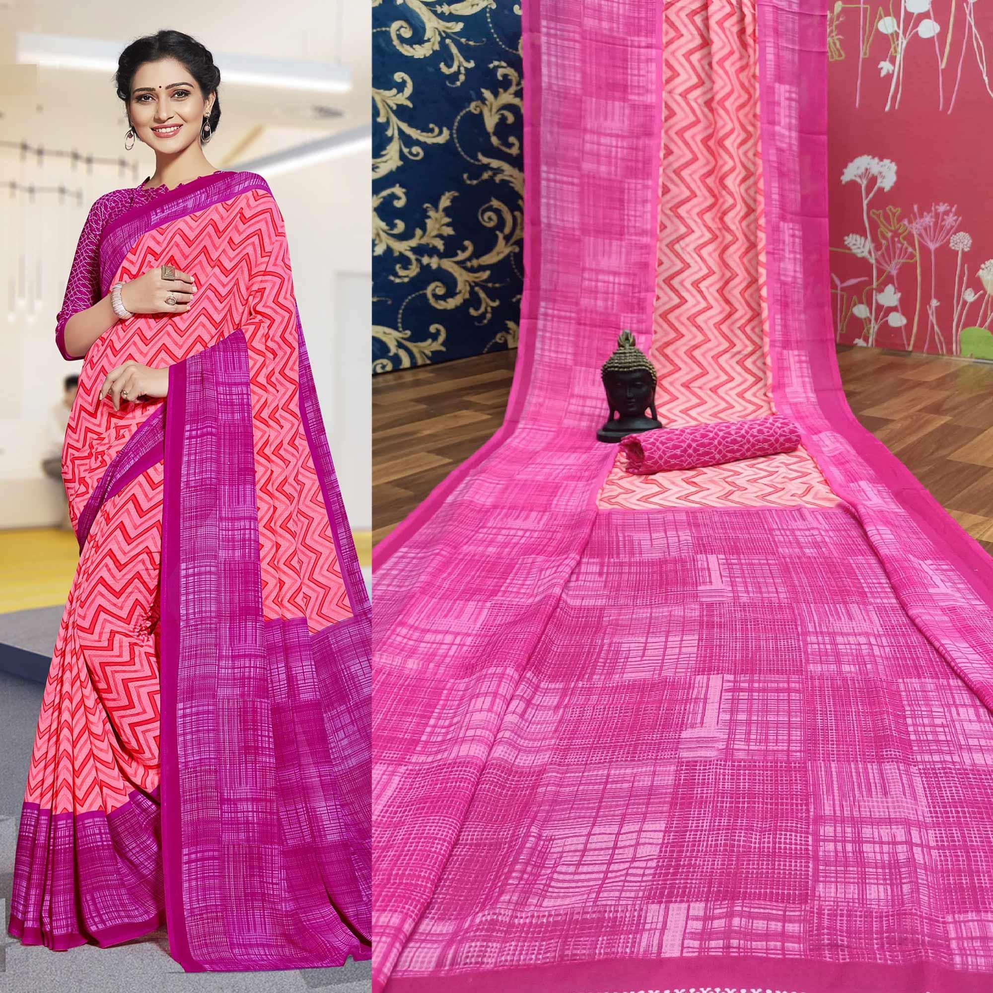 Peachmode Lovely Pink Colored Casual Printed Georgette Saree